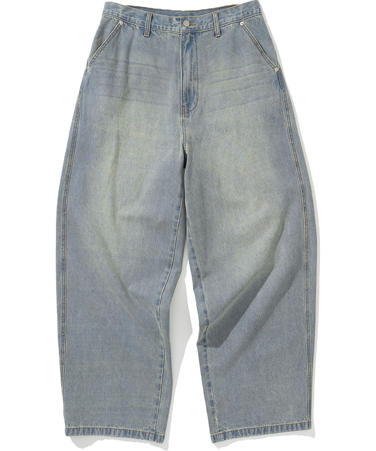 낫포너드(NOT4NERD) Linen Like Curved Semi Wide Denim Pants - Light Blue