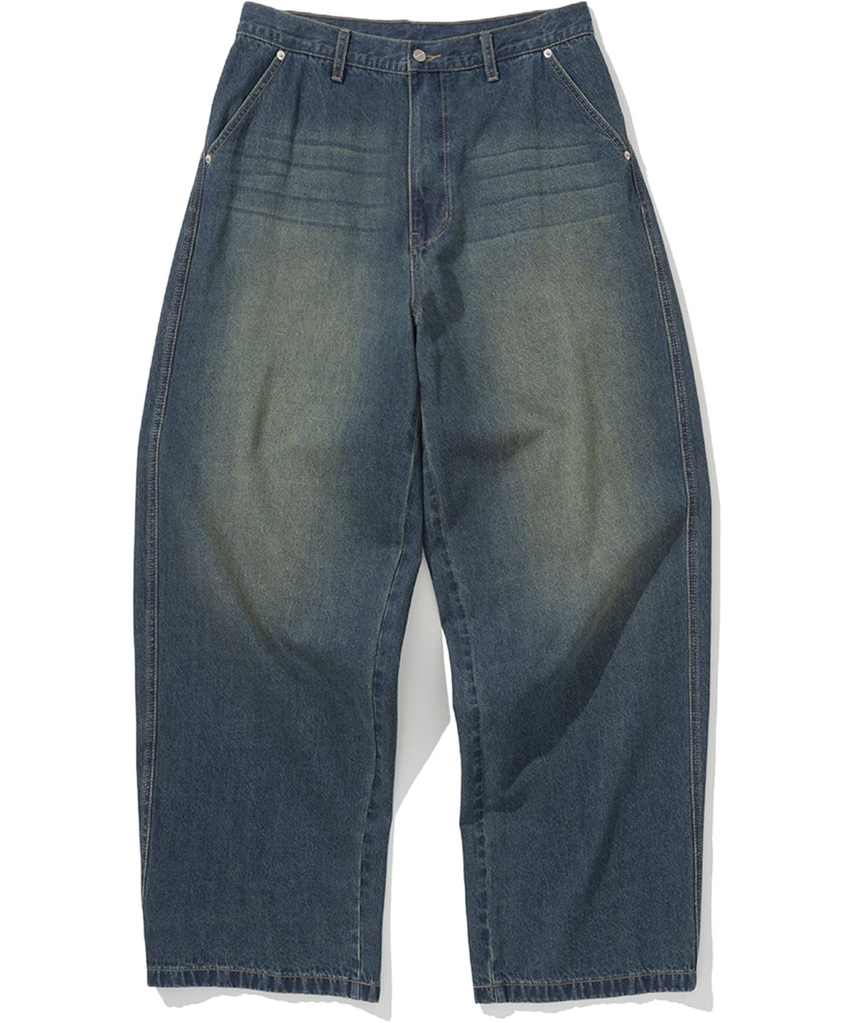 낫포너드(NOT4NERD) Linen Like Curved Semi Wide Denim Pants - Deep Blue