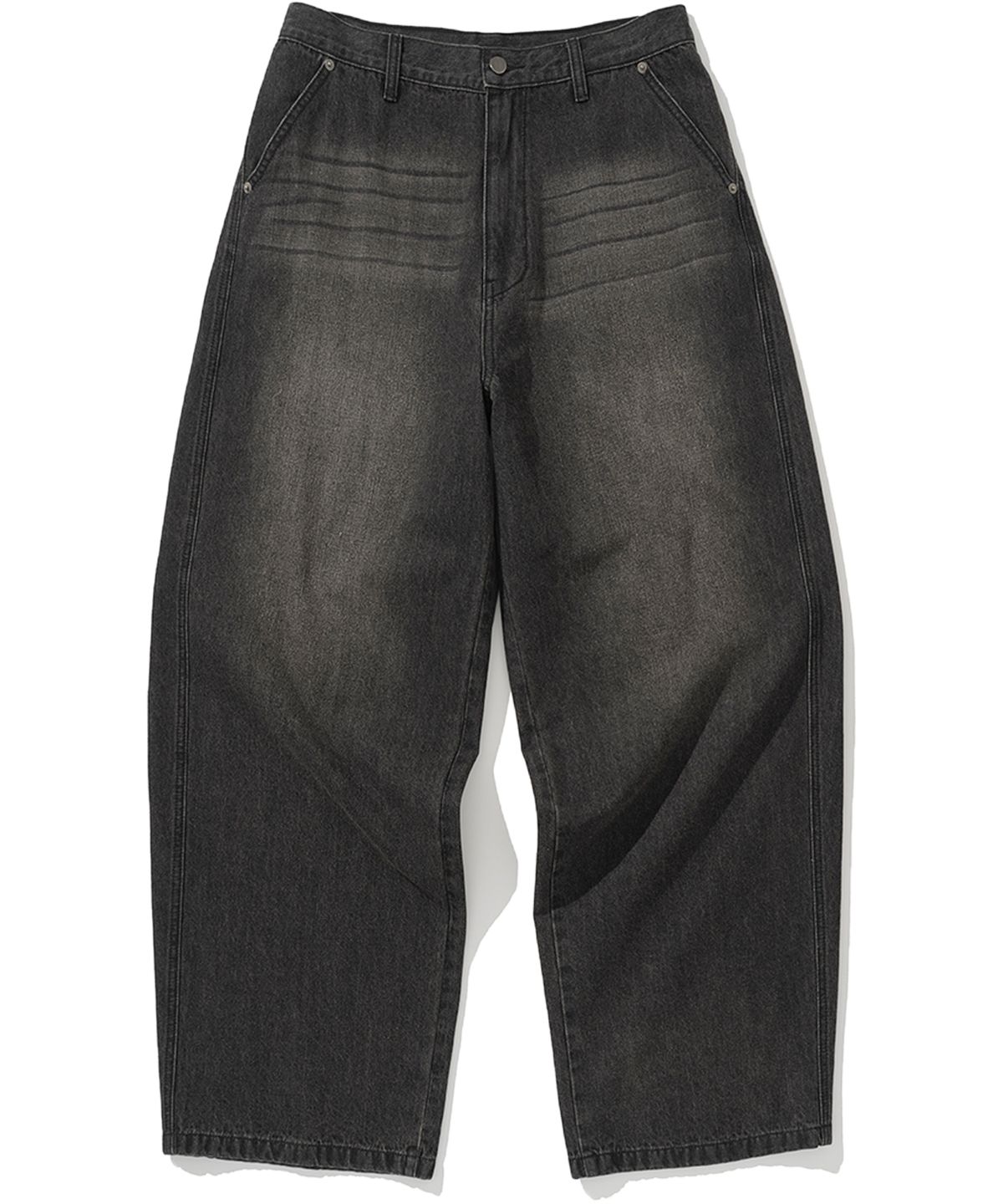 낫포너드(NOT4NERD) Linen Like Curved Semi Wide Denim Pants - Black