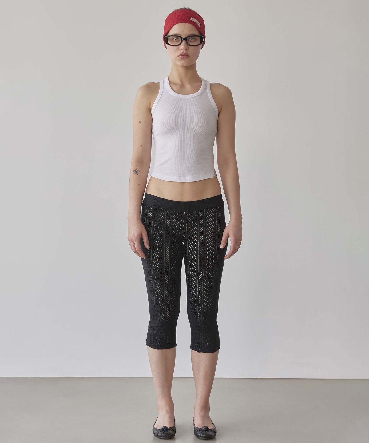 스컬프터(SCULPTOR) Eyelet Knit Capri Pants Black