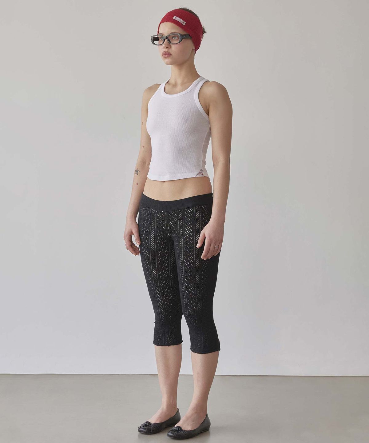 스컬프터(SCULPTOR) Eyelet Knit Capri Pants Black