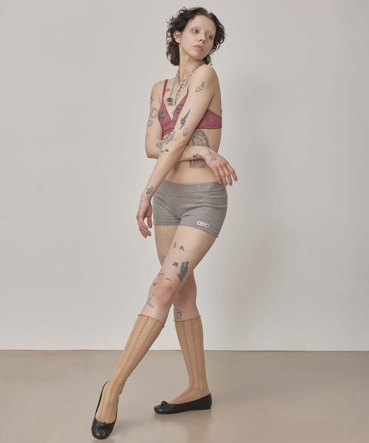 스컬프터(SCULPTOR) Eyelet Knit Shorts Melange Gray