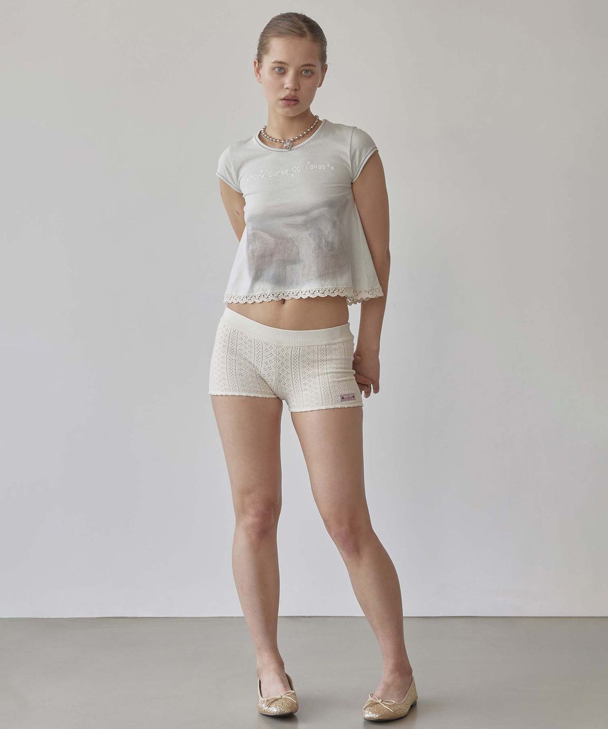 스컬프터(SCULPTOR) Eyelet Knit Shorts Ivory