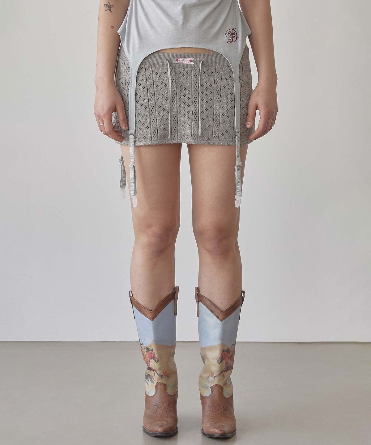 스컬프터(SCULPTOR) Eyelet Knit Skort Melange Gray