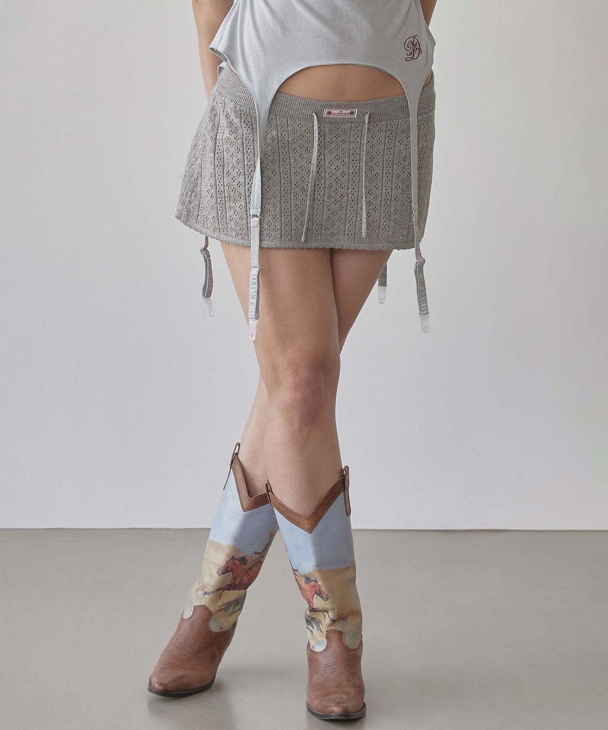 스컬프터(SCULPTOR) Eyelet Knit Skort Melange Gray