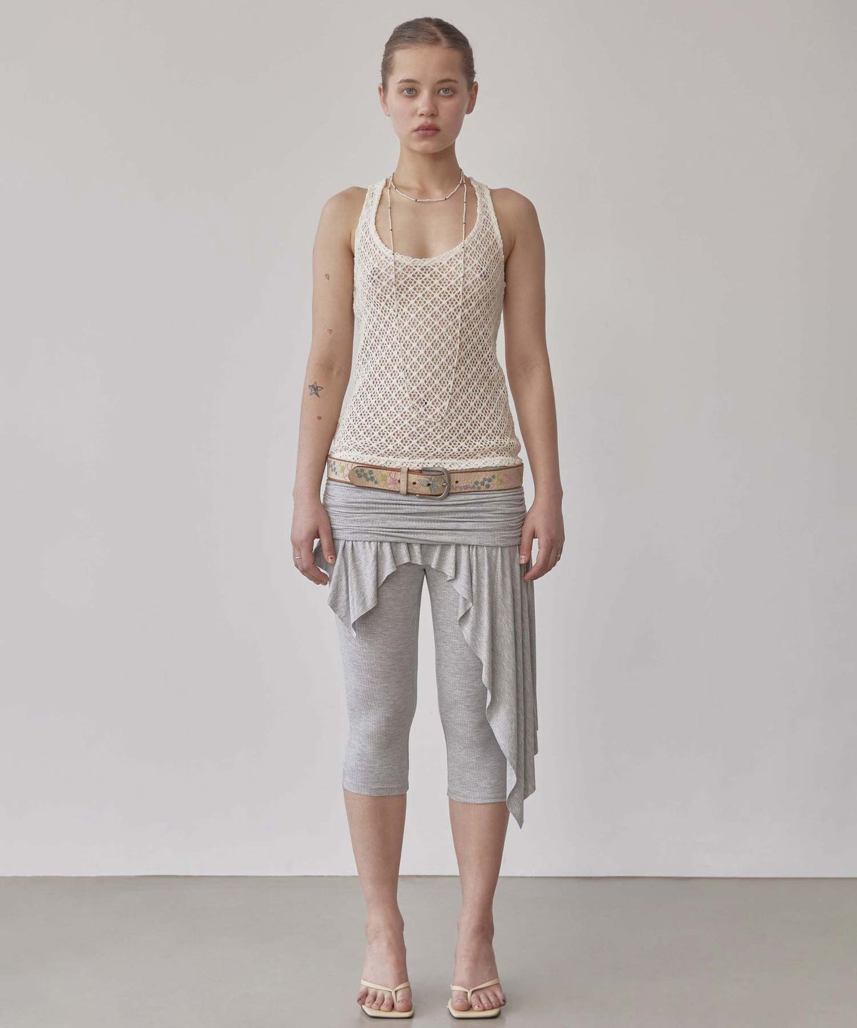 스컬프터(SCULPTOR) Asymmetric Skirt Leggings Melange Gray