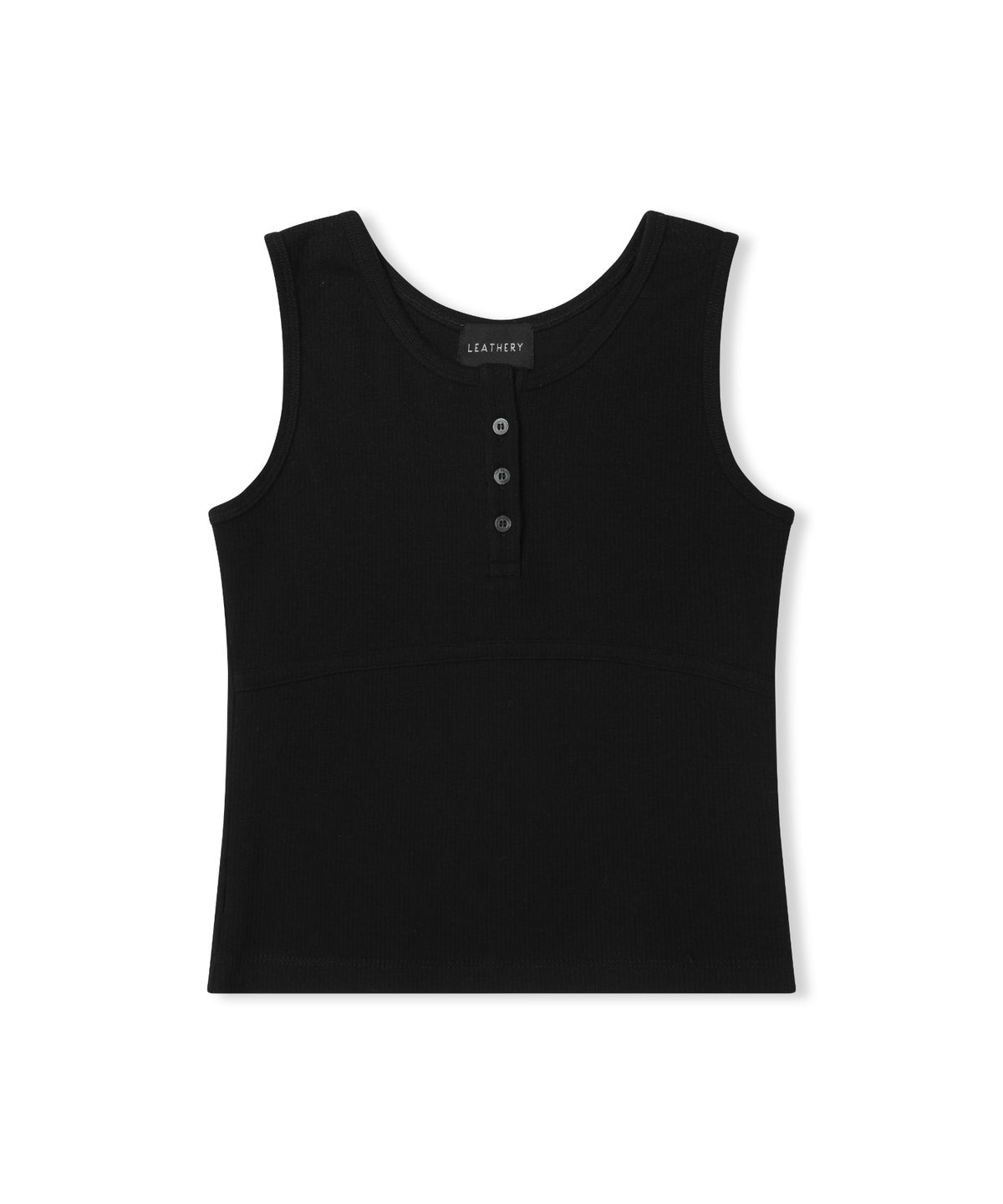 레더리(LEATHERY) 리브드 헨리넥 슬리브리스 [BLACK]