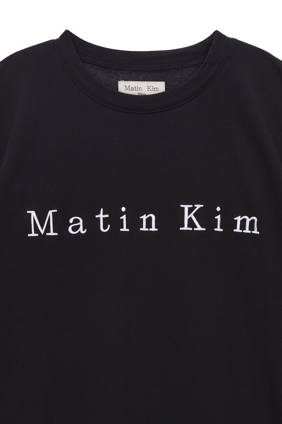 ● Matin Kim ● SMALL LINE LOGO STITCH CROP TOP IN BLACK MATIN SMALL LINE LOGO STITCH CROP TOP IN BLACK – Matin Kim