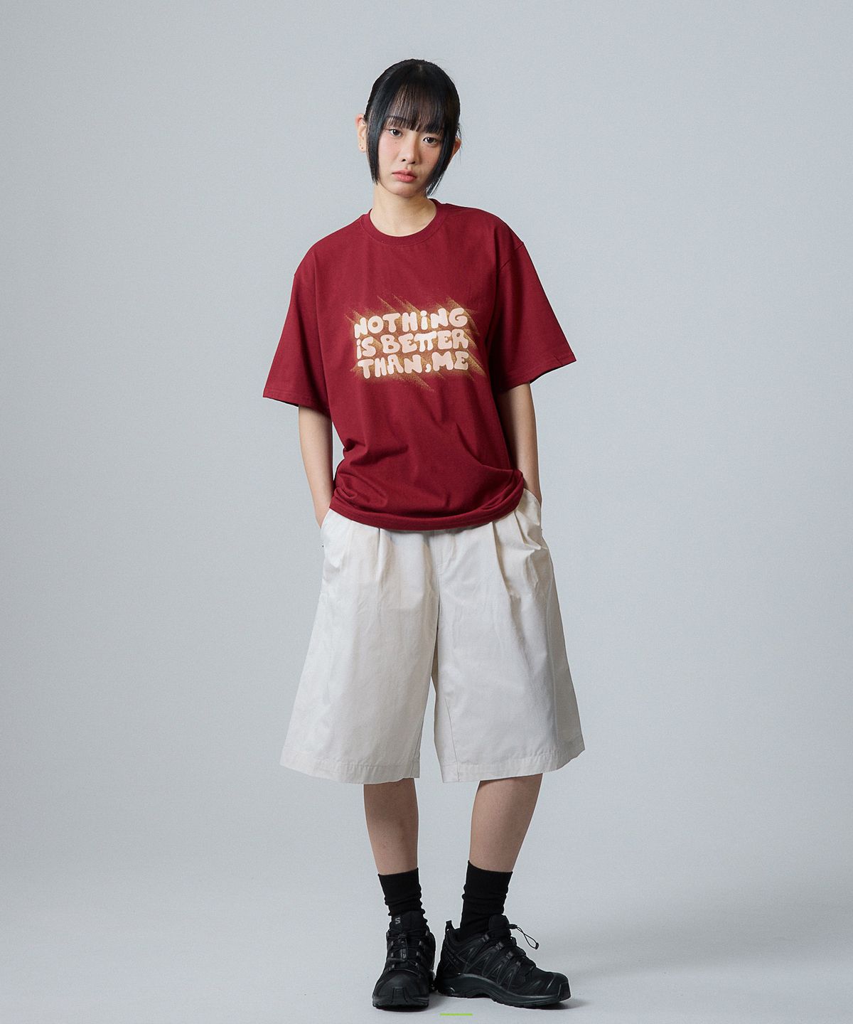 낫띵이즈베럴댄미(NOTHINGISBETTERTHANME) LIGHT LETTERING TEE_burgundy