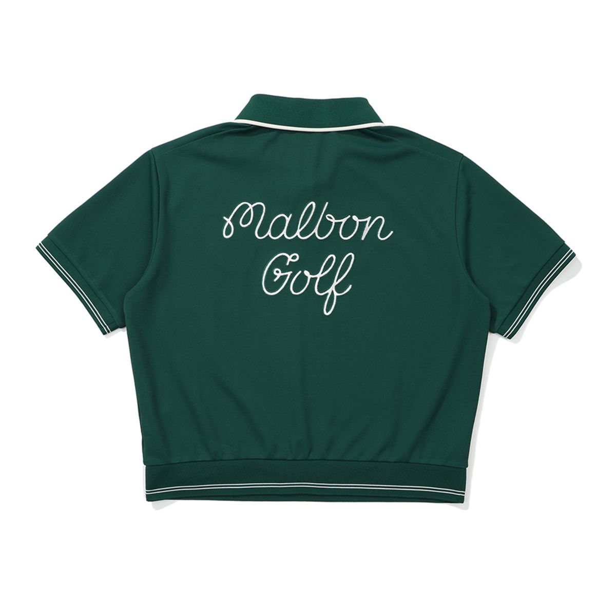 말본 골프(MALBON GOLF) 크롭기장 와플 배색 반팔탑 GREEN (WOMAN)