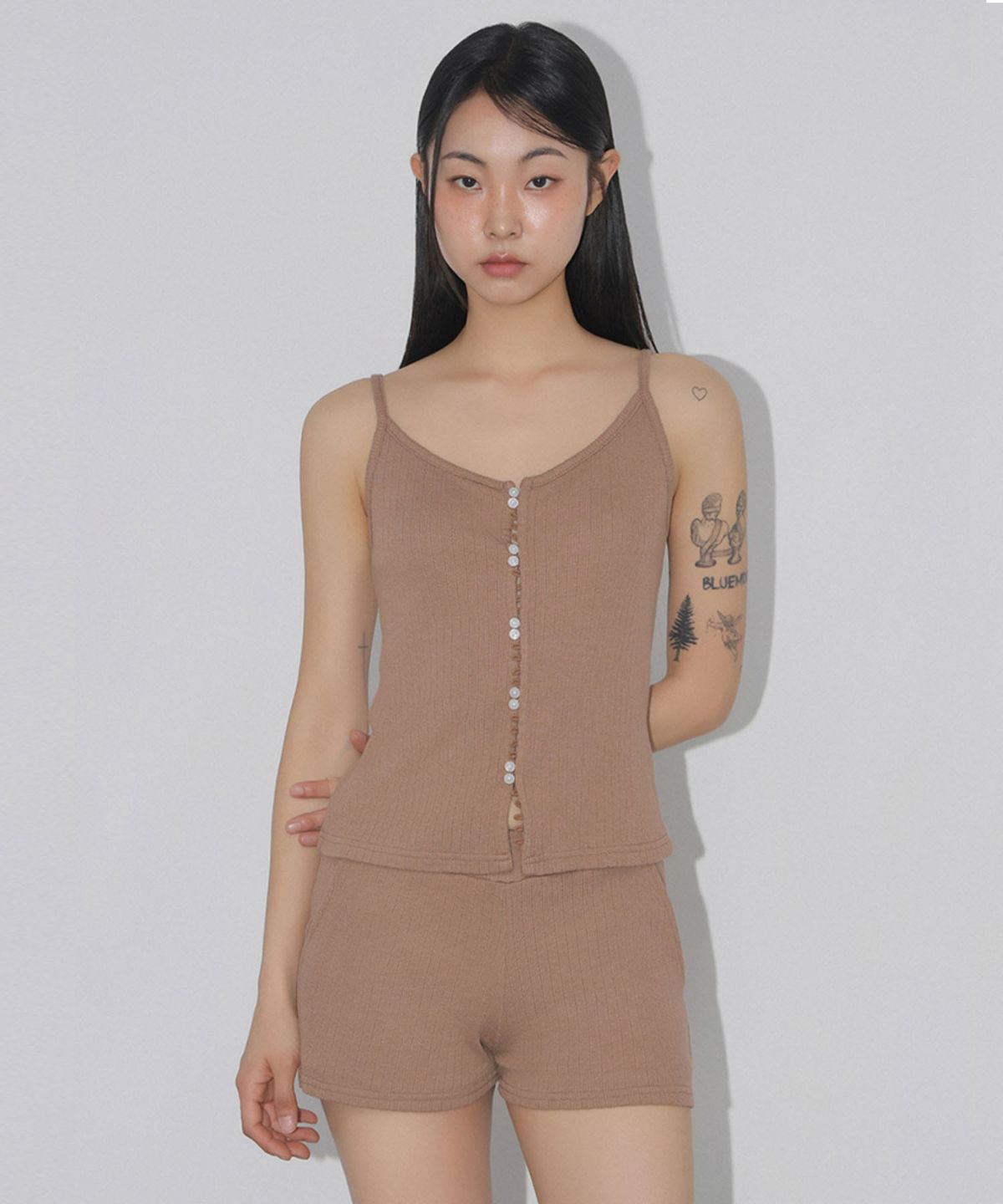 칙스(CHICKS) 골지 투버튼 나시 베스트 브라운