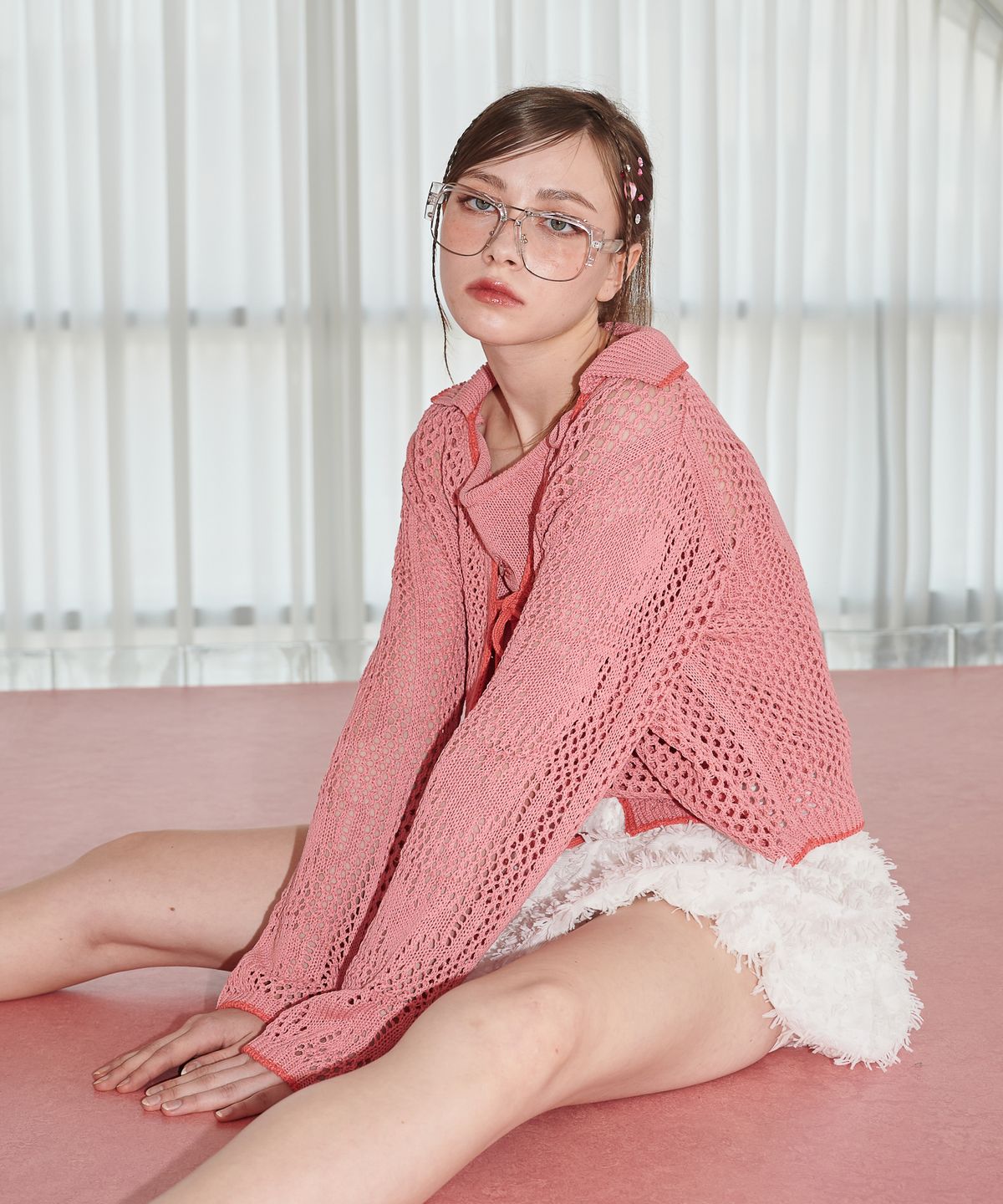 언유주얼 노말(UNUSUALNORMAL) LOVE COLLAR KNIT CARDIGAN_PINK