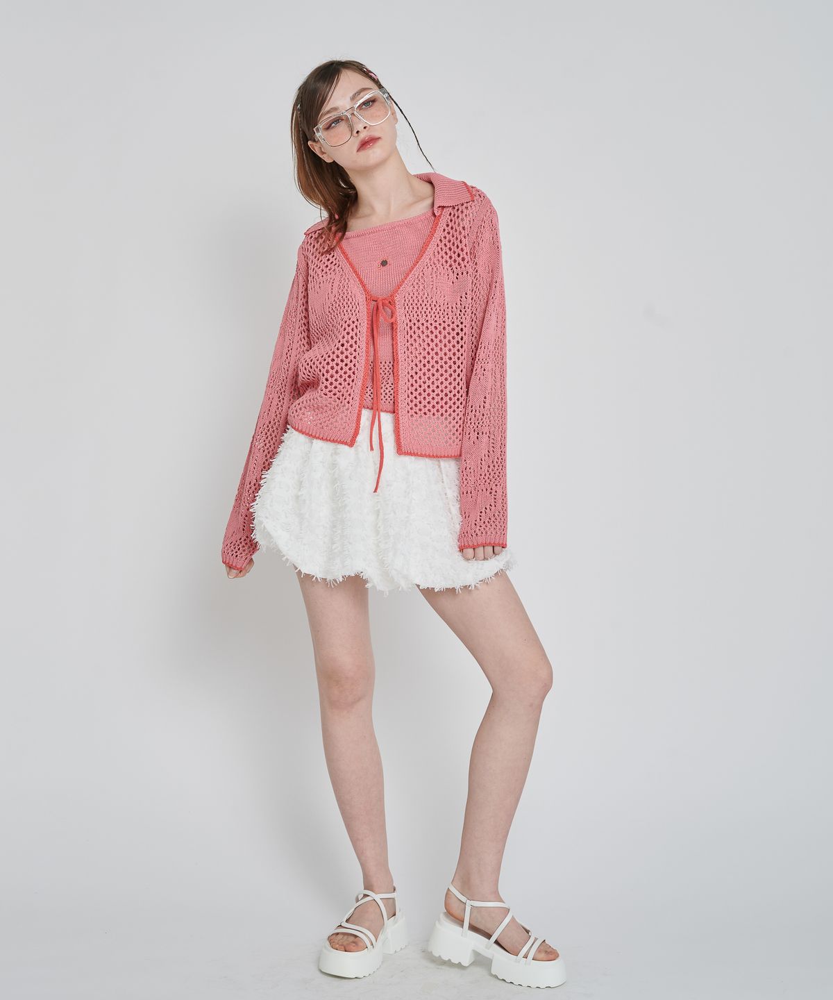 언유주얼 노말(UNUSUALNORMAL) LOVE COLLAR KNIT CARDIGAN_PINK