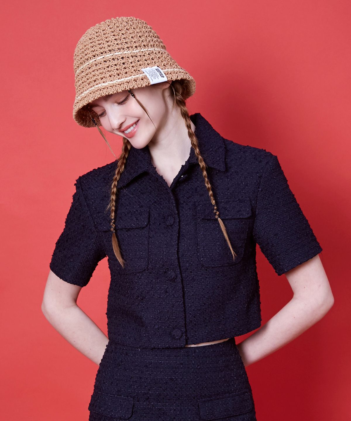 슬리피슬립(SLEEPYSLIP) LINE MINIMAL BROWN BUCKET HAT