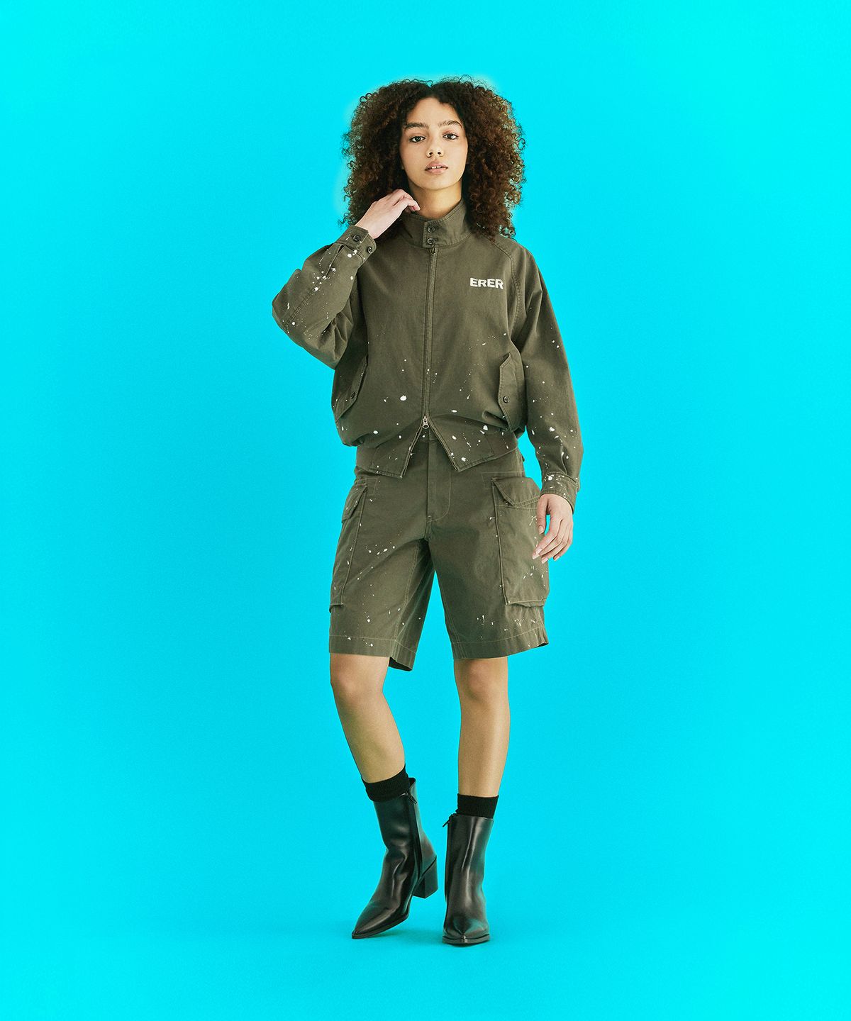 에르에르(ERER) [UN] Washed Painted Harrington Jacket Brown