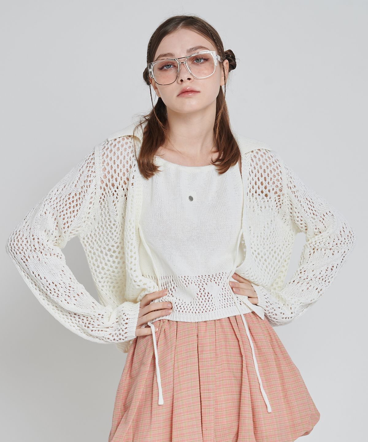 언유주얼 노말(UNUSUALNORMAL) LOVE COLLAR KNIT CARDIGAN_IVORY