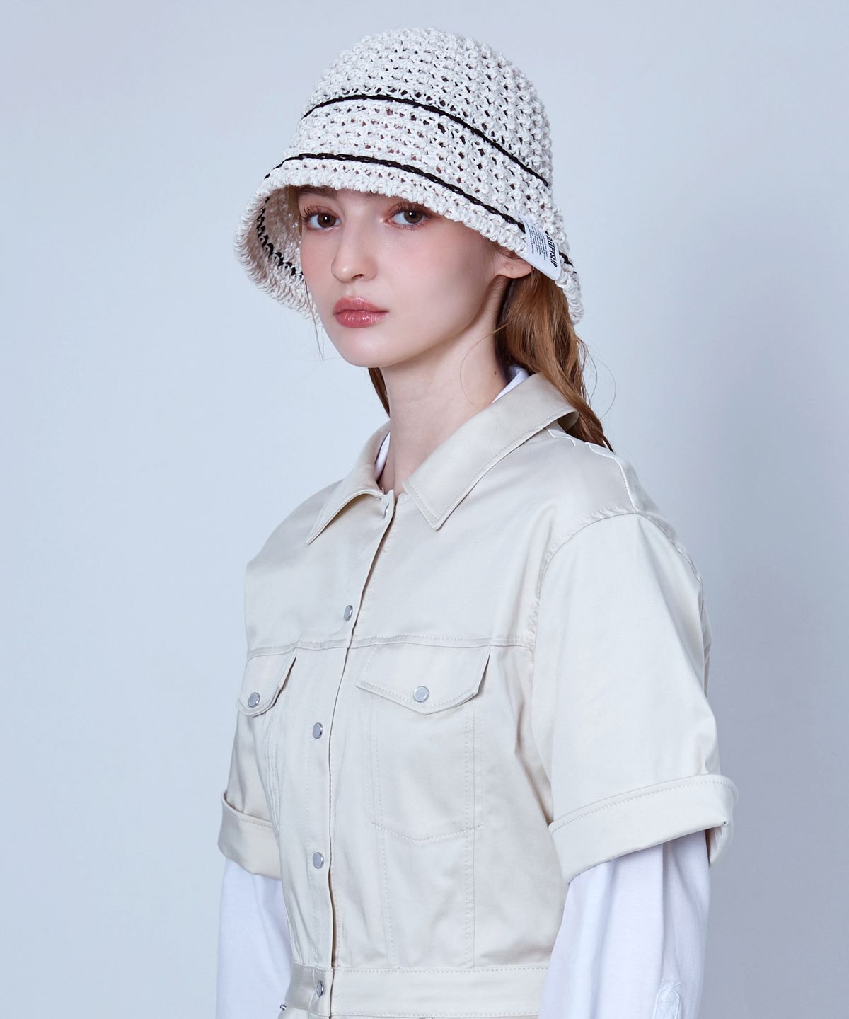 슬리피슬립(SLEEPYSLIP) LINE MINIMAL IVORY BUCKET HAT