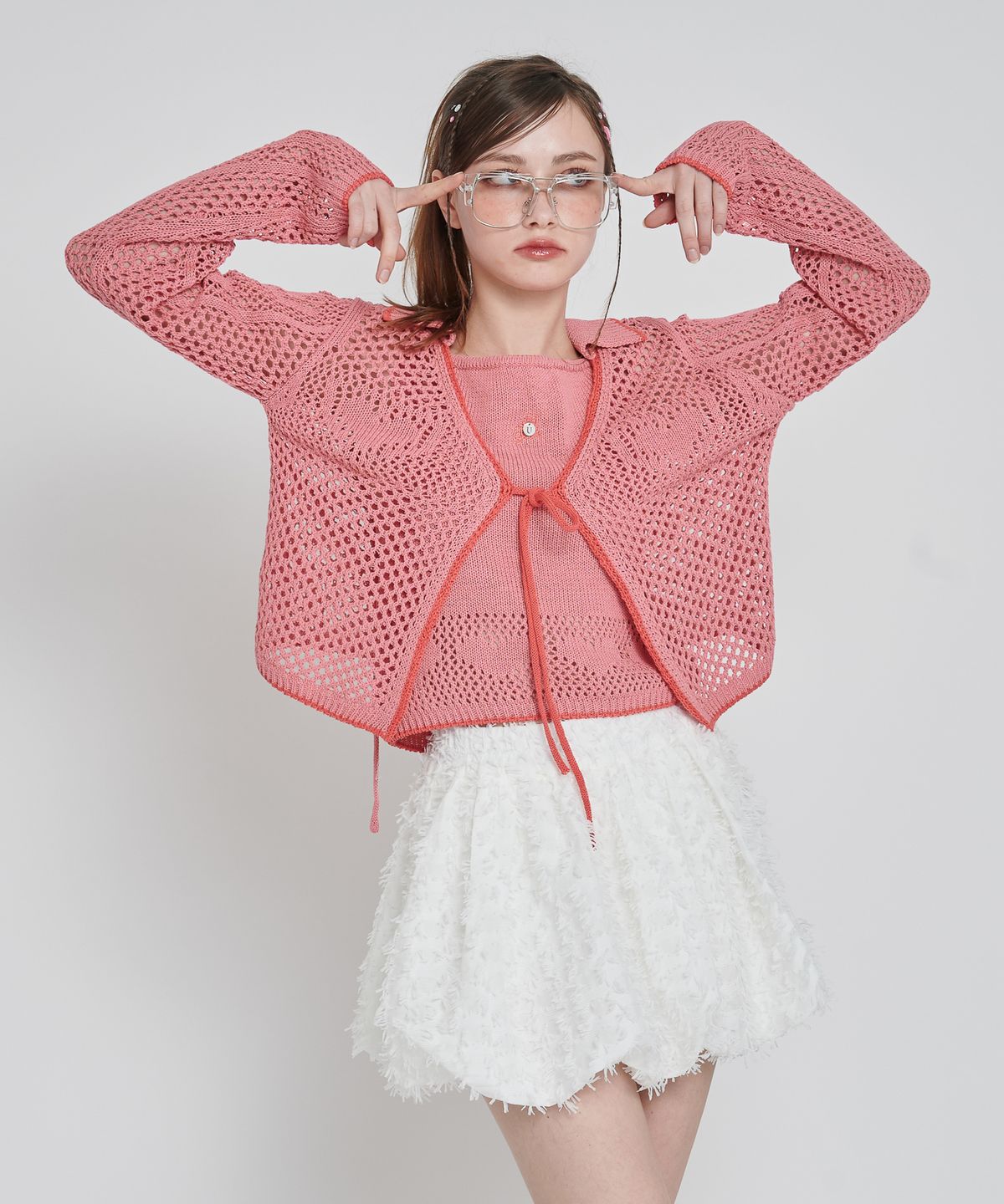 언유주얼 노말(UNUSUALNORMAL) LOVE 2WAY HALTER KNIT TOP_PINK
