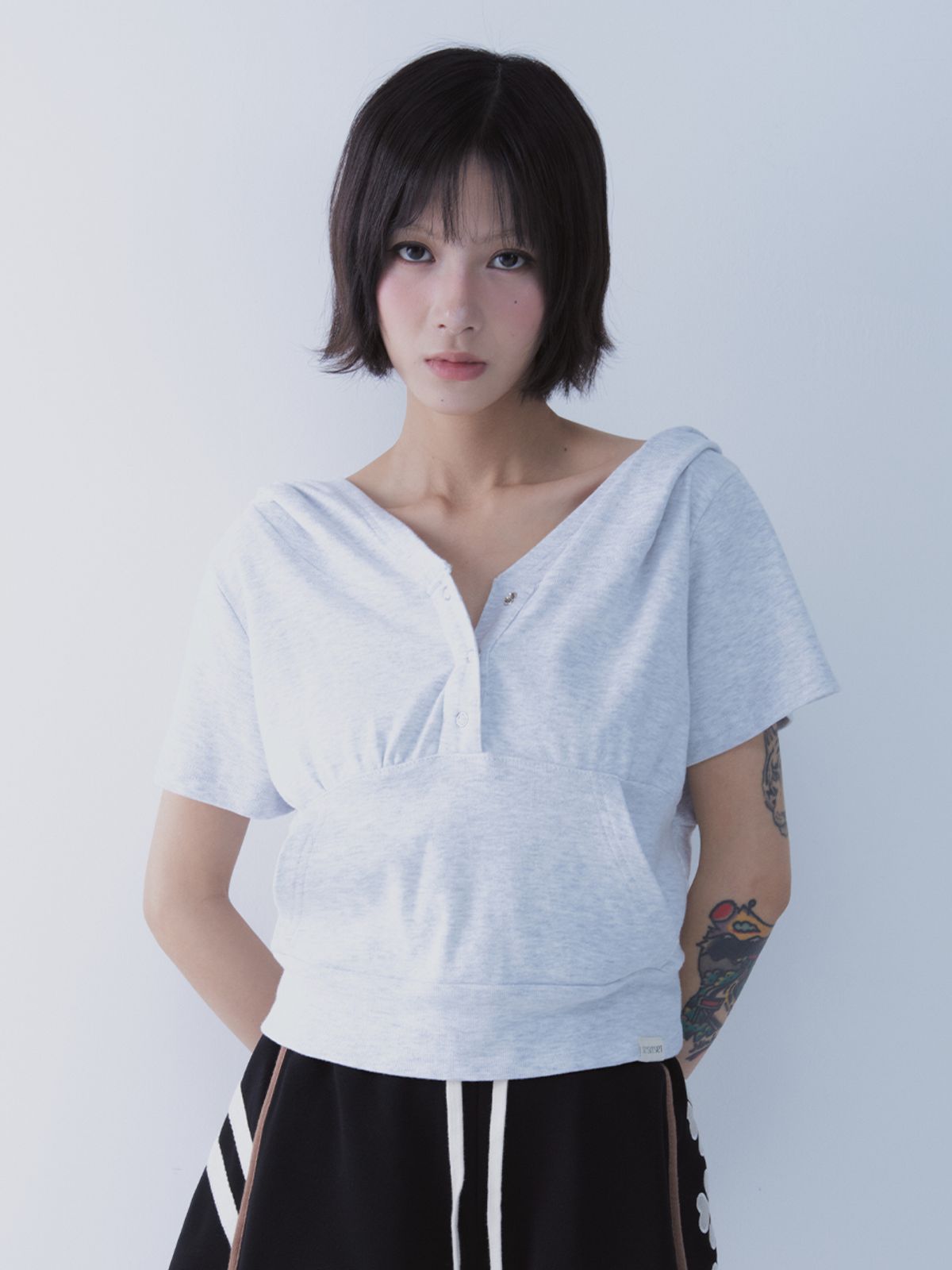 쎄쎄쎄(SETSETSET) SUMMER THREE BUTTON HOODIE MELANG WHITE