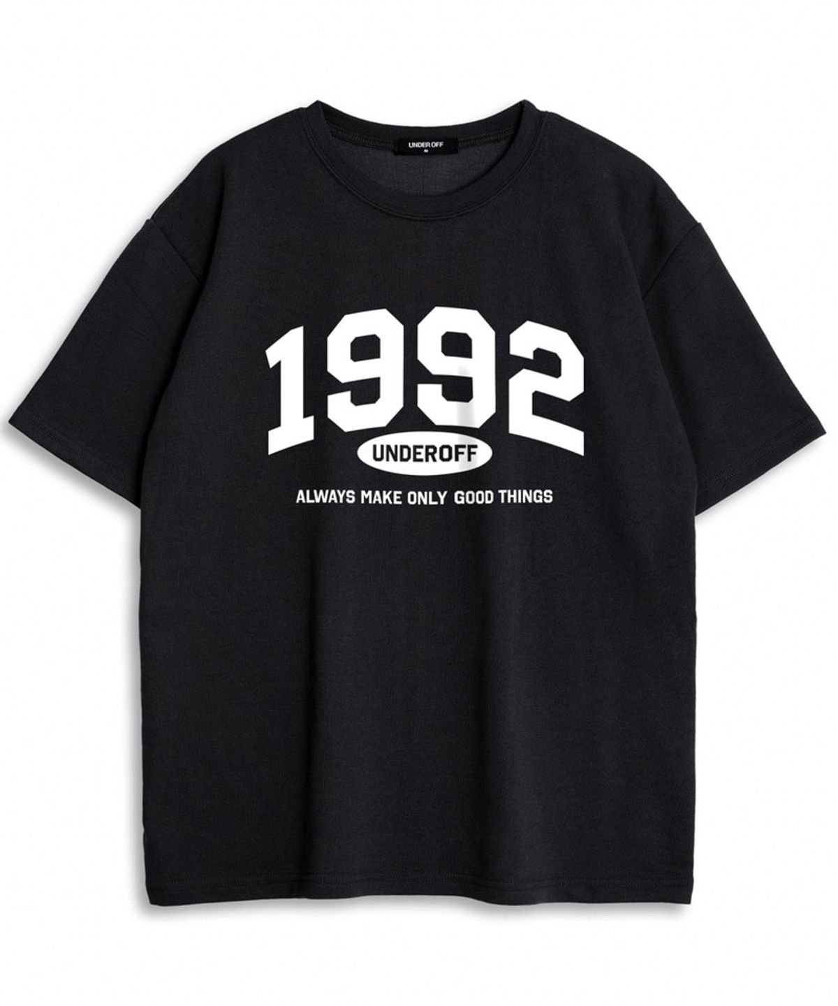 언더오프(UNDEROFF) 오버핏 크루넥 1992아치 반팔 티셔츠 화이트레드