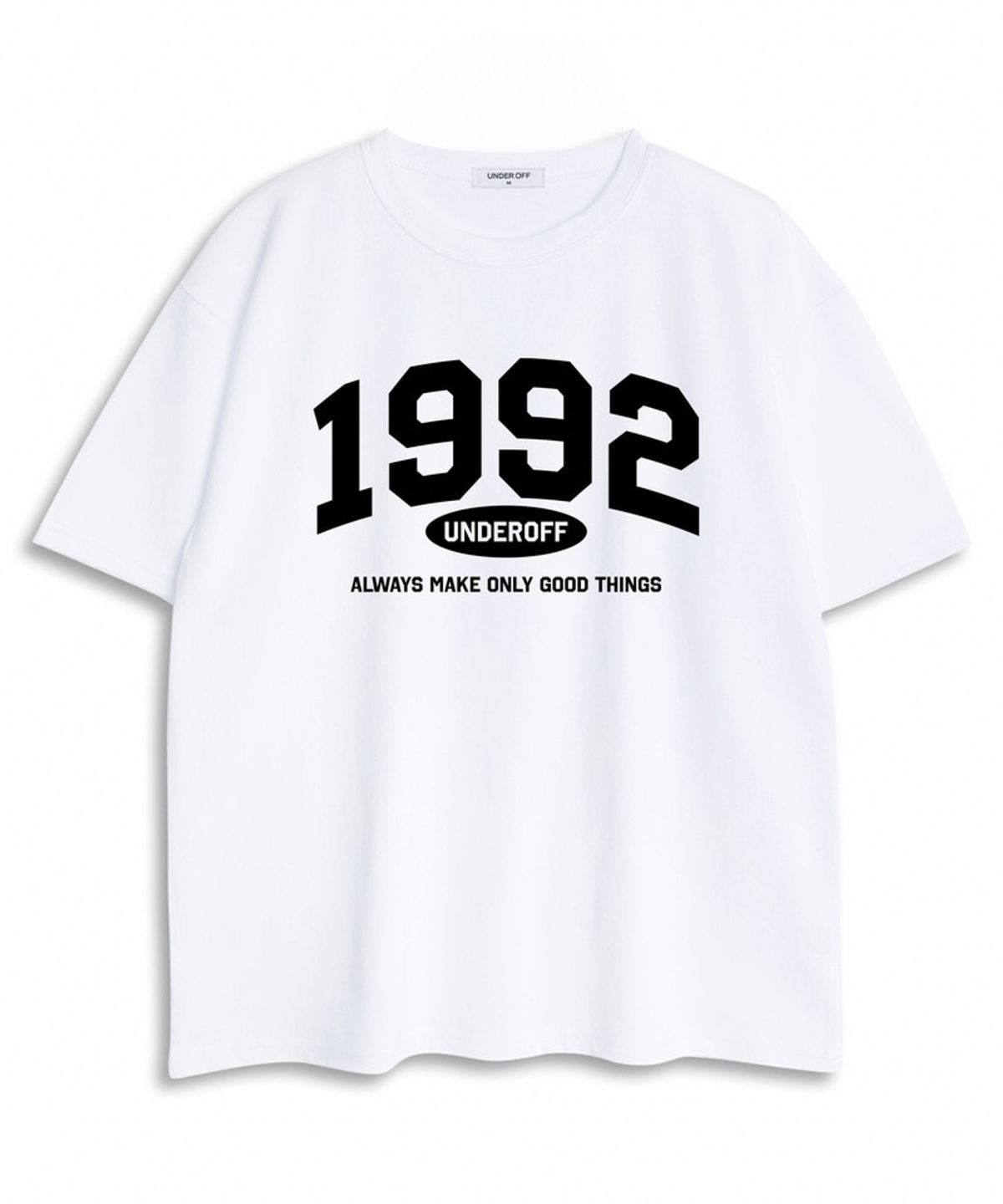 언더오프(UNDEROFF) 오버핏 크루넥 1992아치 반팔 티셔츠 화이트레드