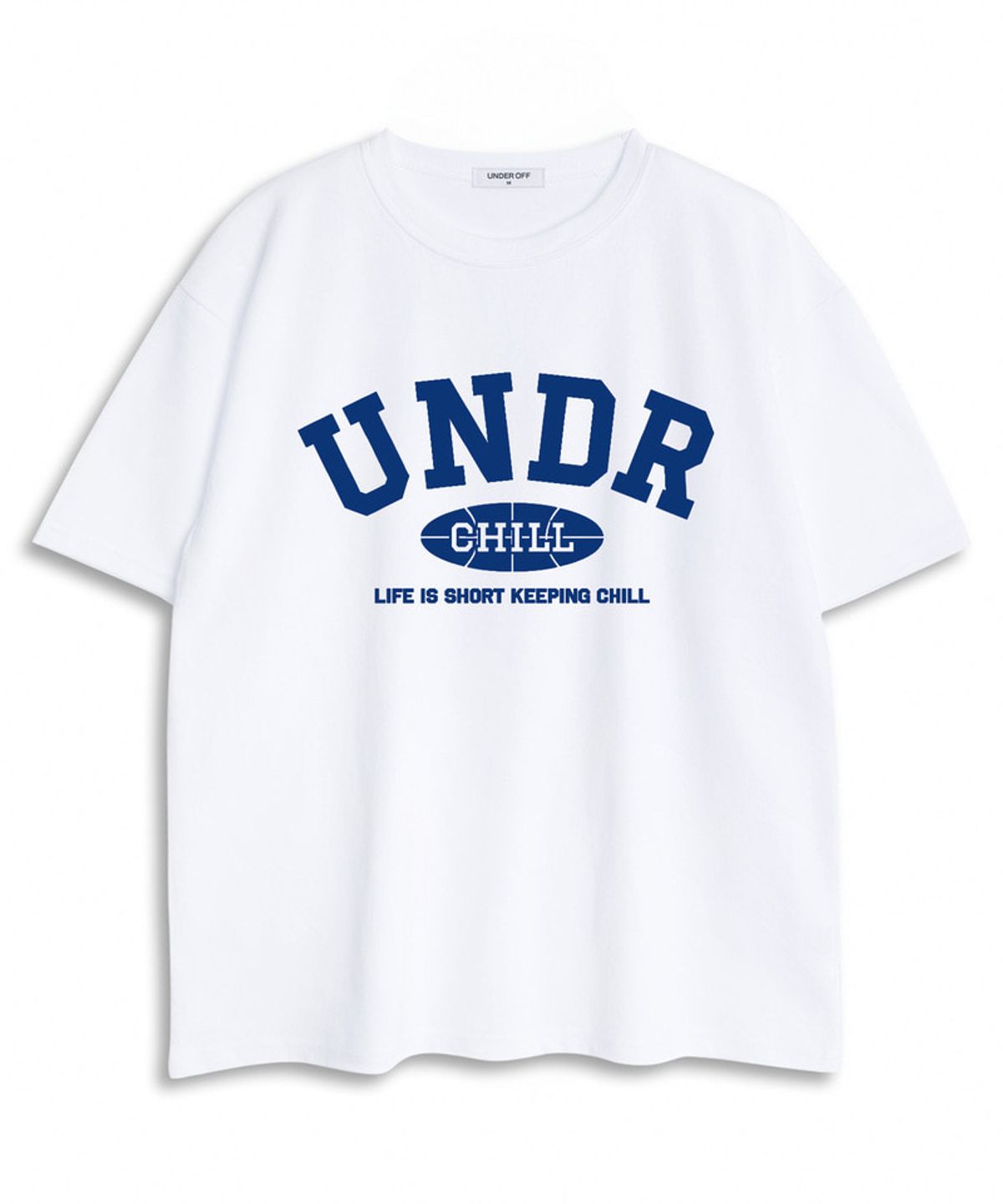 언더오프(UNDEROFF) 오버핏 크루넥 이니셜 아치 로고 반팔 티셔츠 블랙