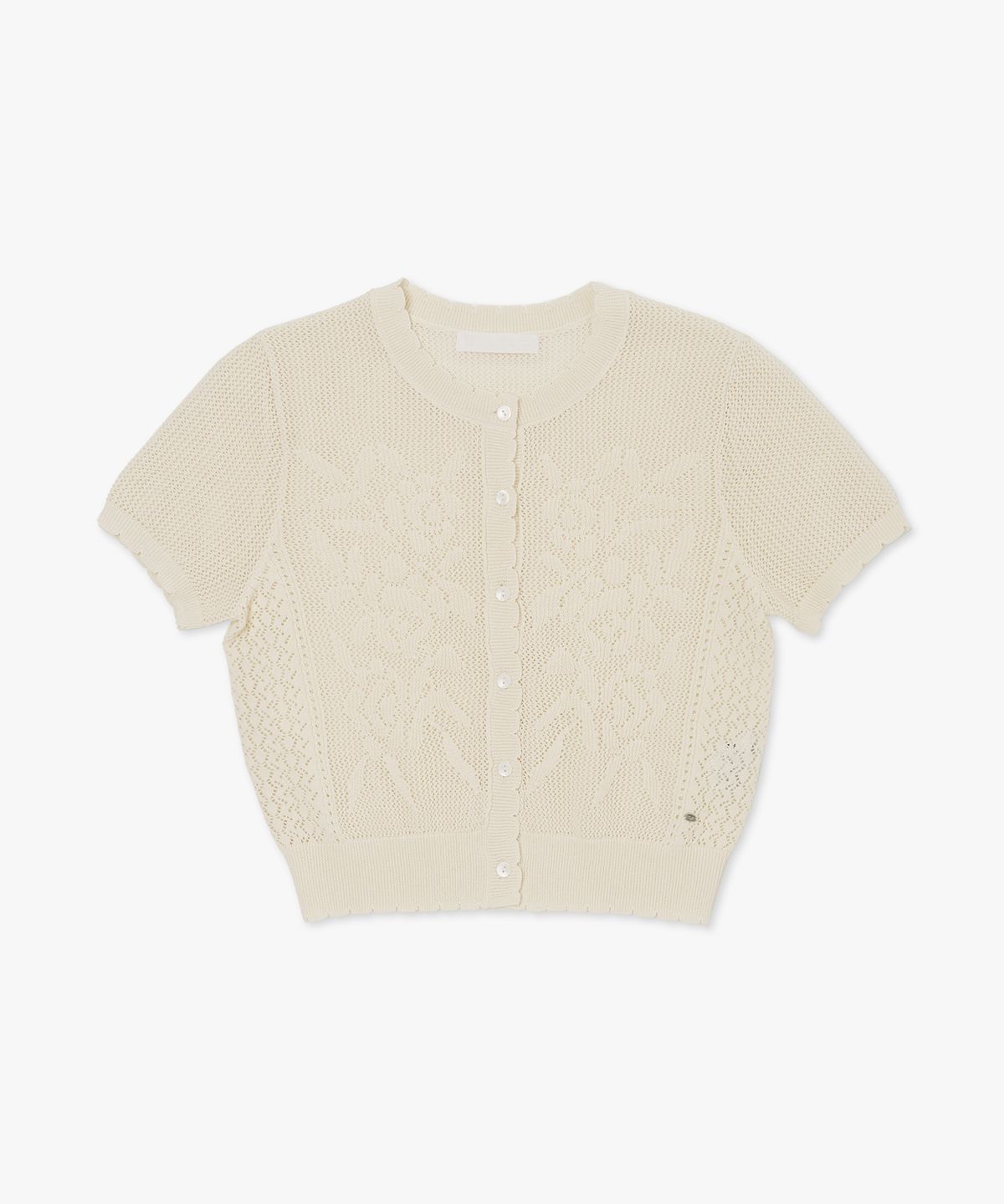 플랙 우먼(PLAC WOMEN) 플라워 라운드넥 반팔 가디건_2colors