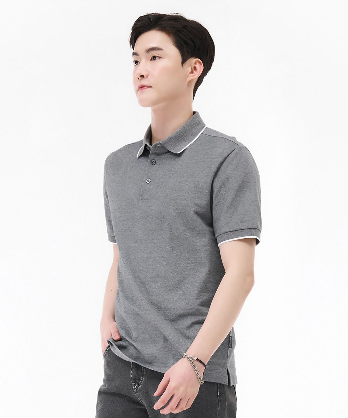 체이스컬트(CHASECULT) 남성 팁배색 쿨피케 카라 티셔츠-차콜