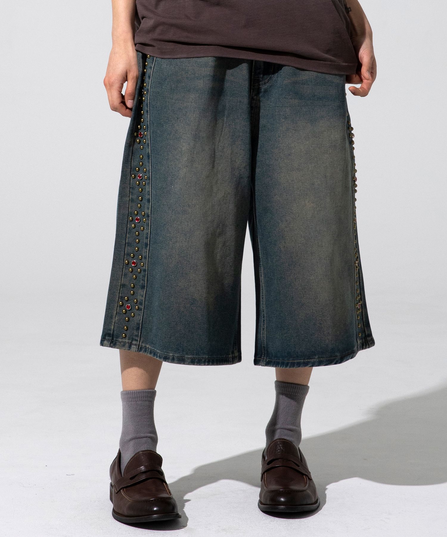 ★XTONZ★SUN WIDE BERMUDA DENIM PANTS MUSINSA | XTONZ XP277 SIDE STUD WIDE BERMUDA DENIM PANTS