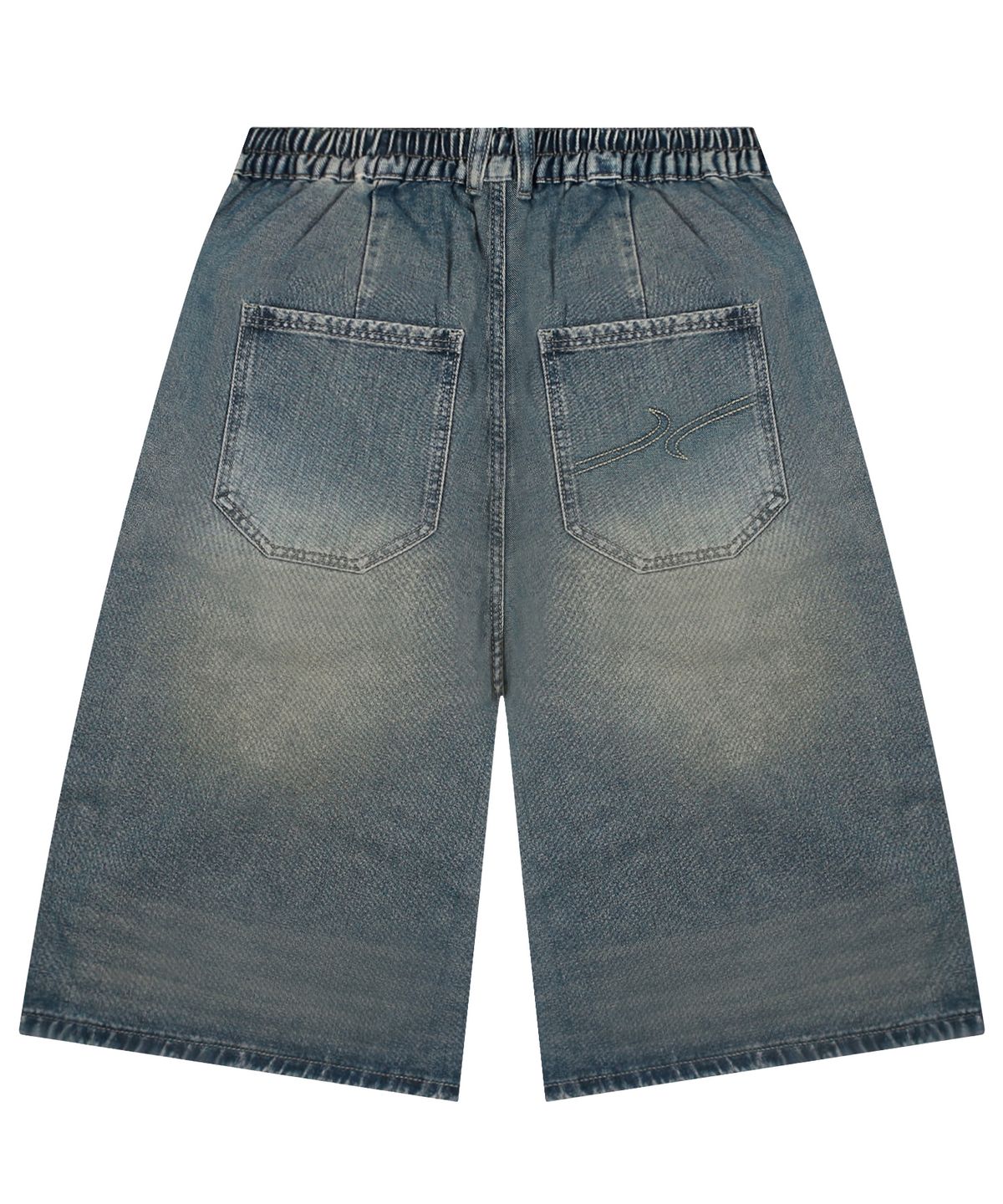 엑스톤즈(XTONZ) XP277 사이드 스터드 와이드 버뮤다 데님 팬츠 (VINTAGE BLUE)