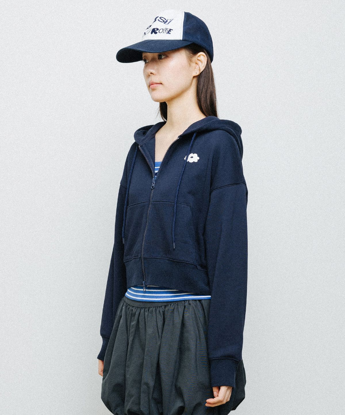 데이지신드롬(DAISY SYNDROME) ESSENCIAL TWO WAY HOODIE ZIP UP navy