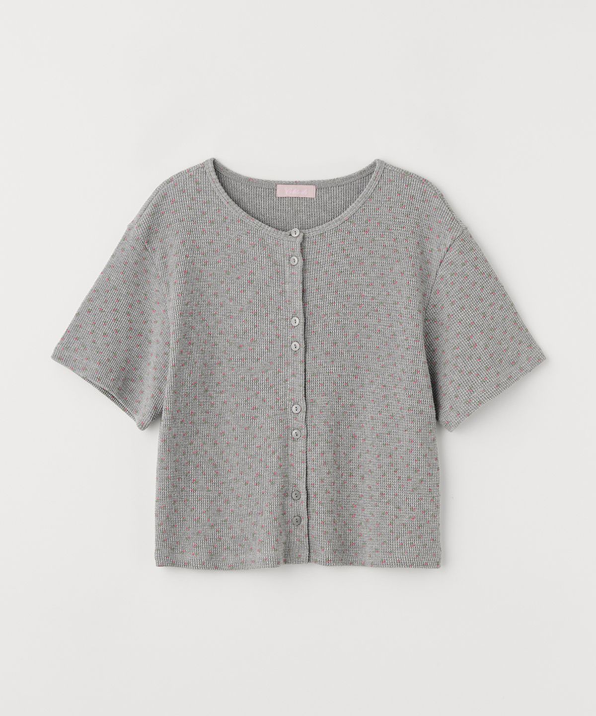 셀리테일즈(CELITAILS) FLOWER WAFFLE BUTTON CARDIGAN_GREY