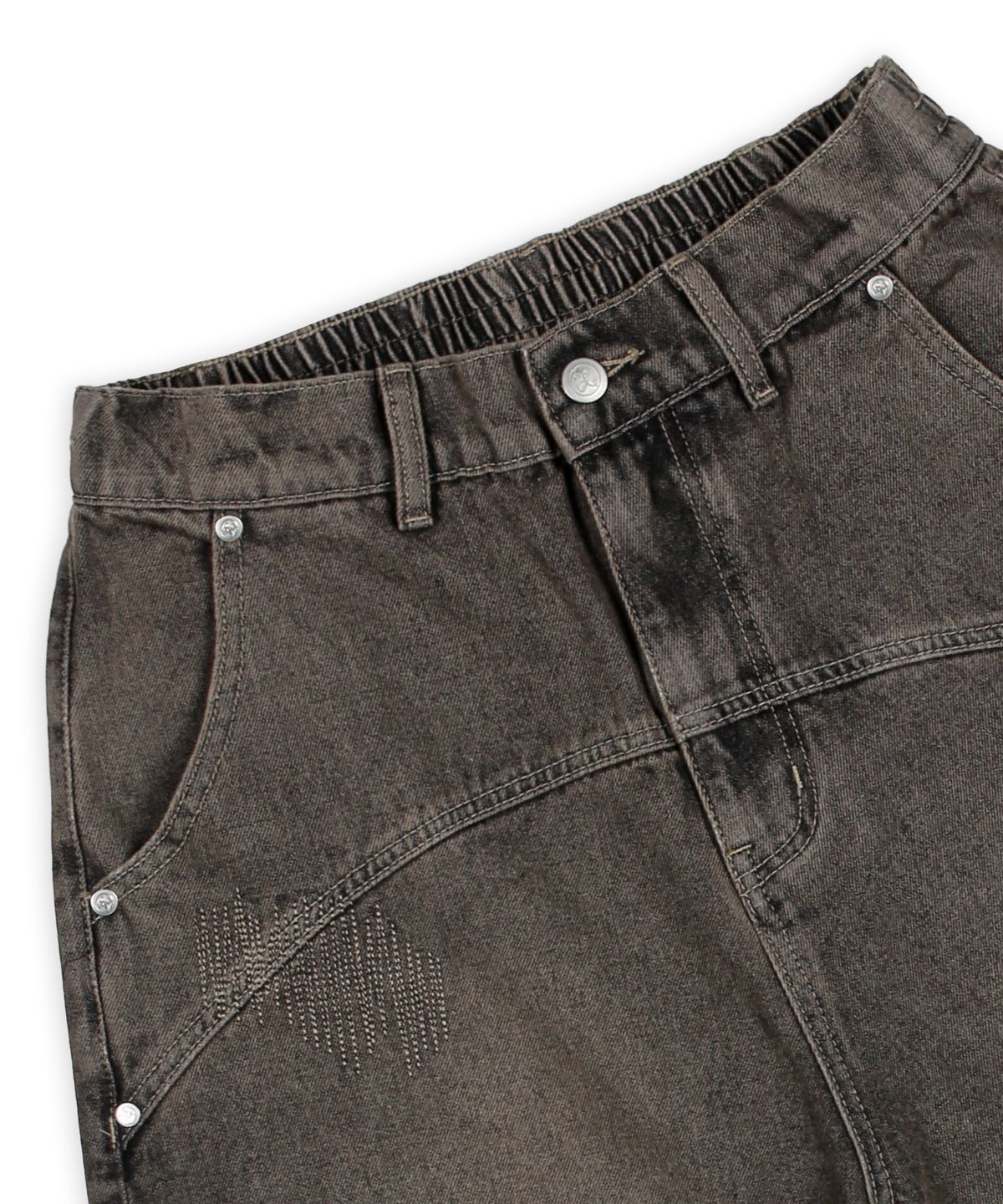 엑스톤즈(XTONZ) XP284 보로 패치워크 버뮤다 데님 팬츠 (BROWN)