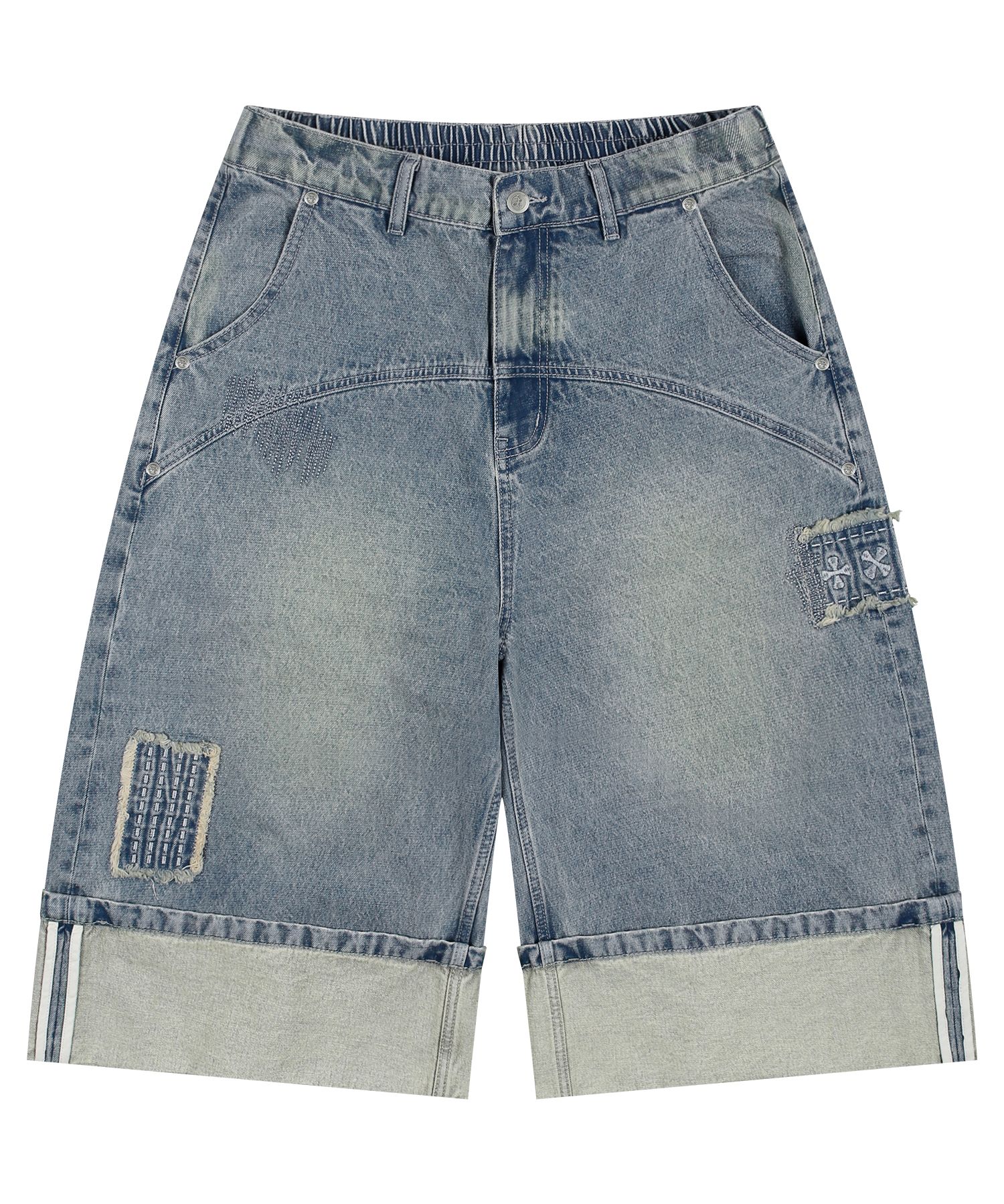 MUSINSA | XTONZ XP284 Boro Patchwork Bermuda Denim Pants (BLUE)