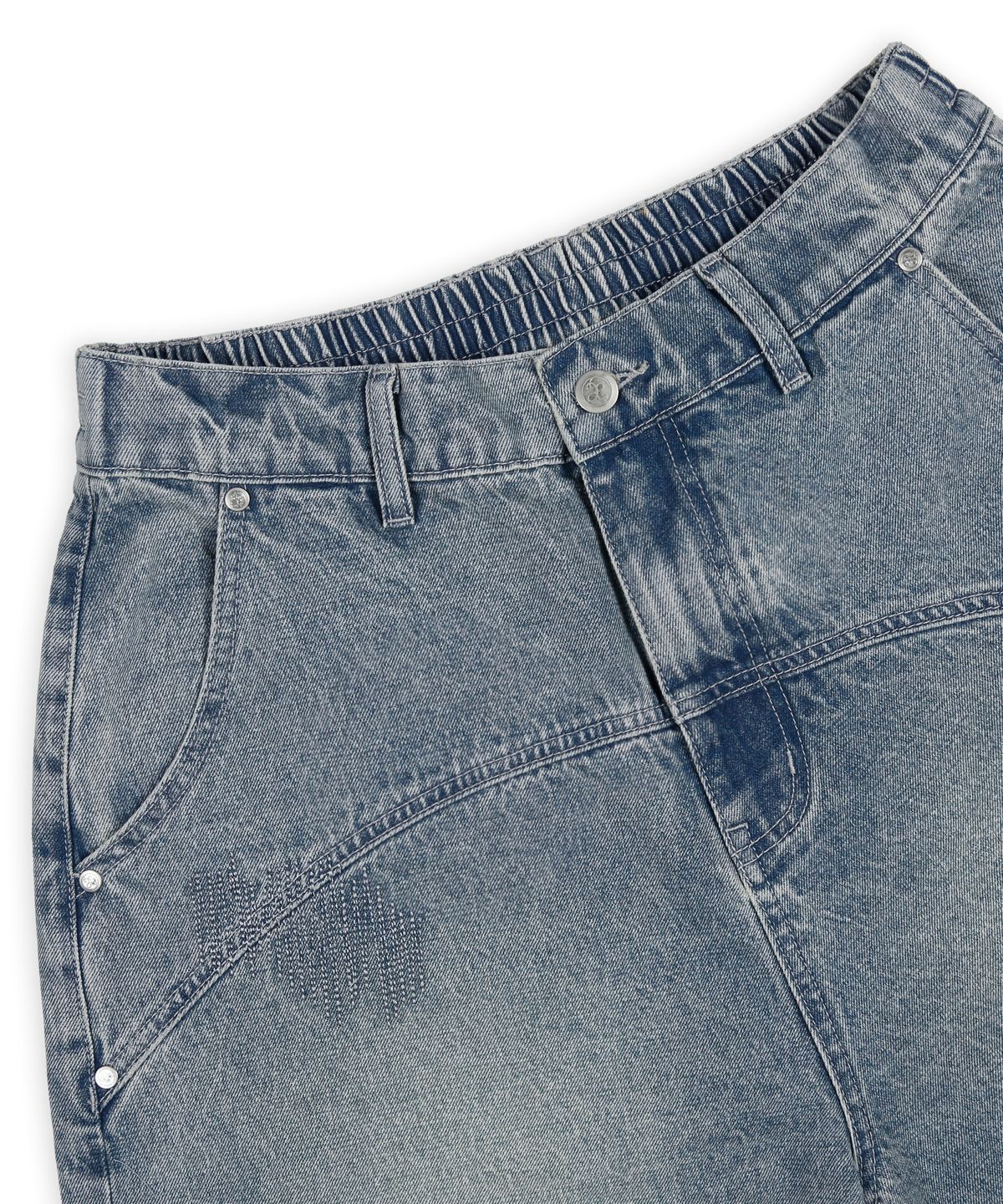 엑스톤즈(XTONZ) XP284 보로 패치워크 버뮤다 데님 팬츠 (BLUE)
