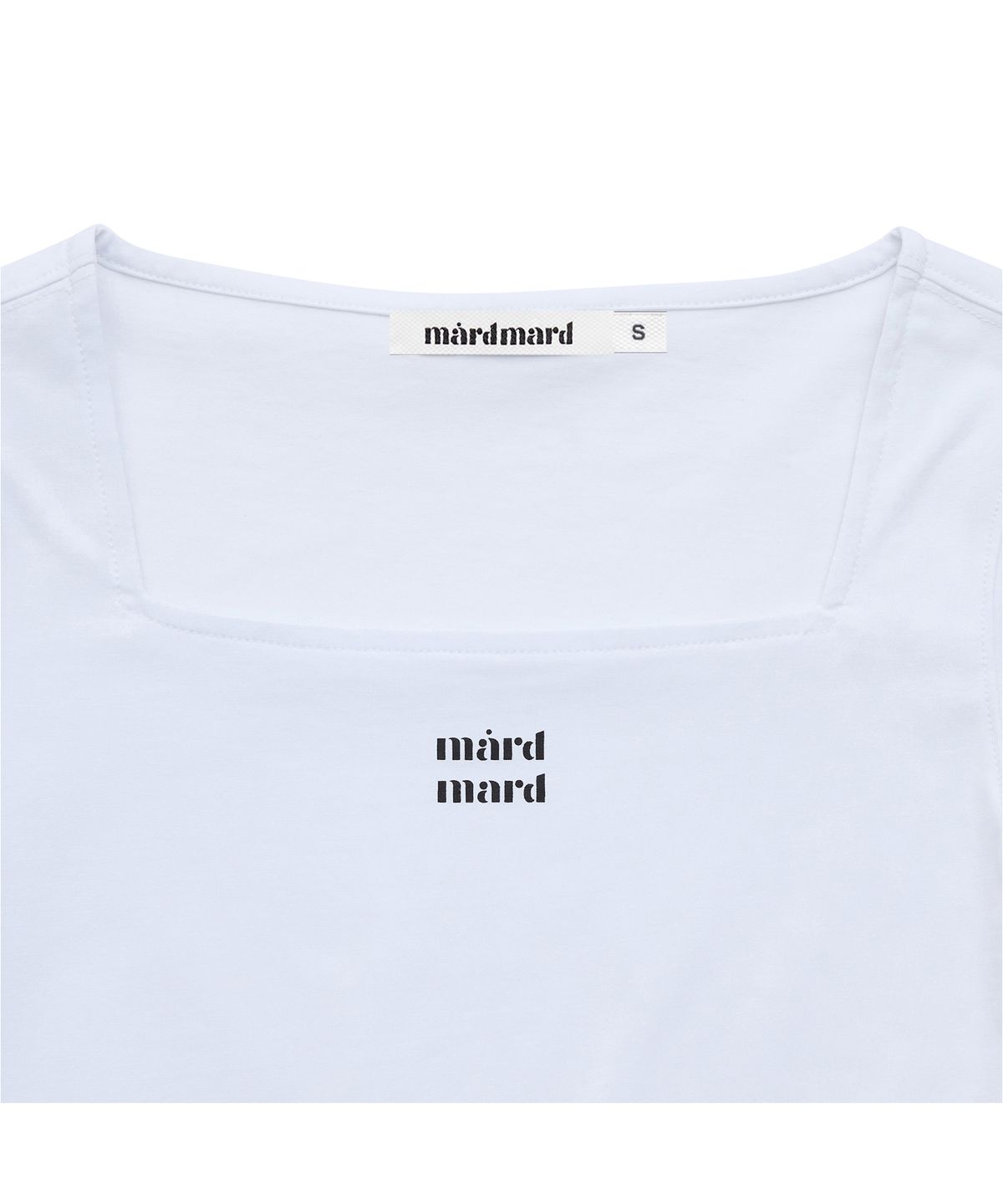 마드마드(MARDMARD) 스퀘어넥 커브드 크롭 티셔츠-화이트