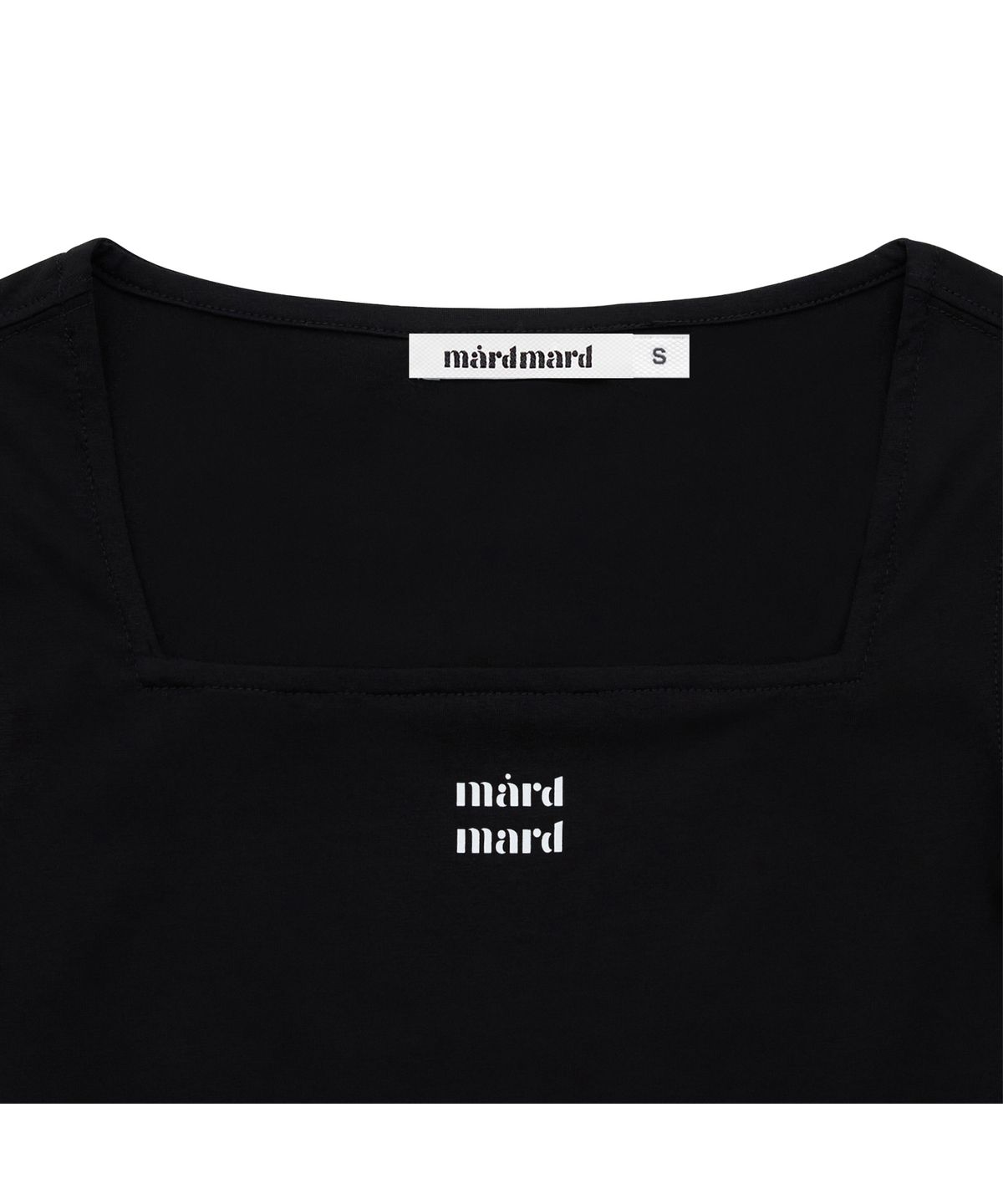 마드마드(MARDMARD) 스퀘어넥 커브드 크롭 티셔츠-블랙