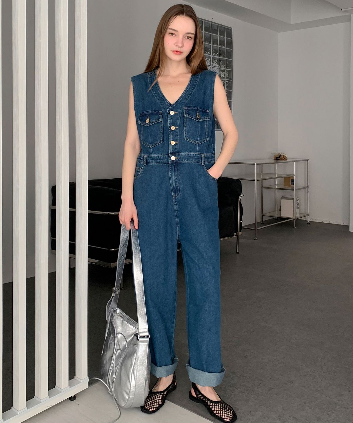 바스카라(VASCARA) V Denim Jumpsuit (2colors)