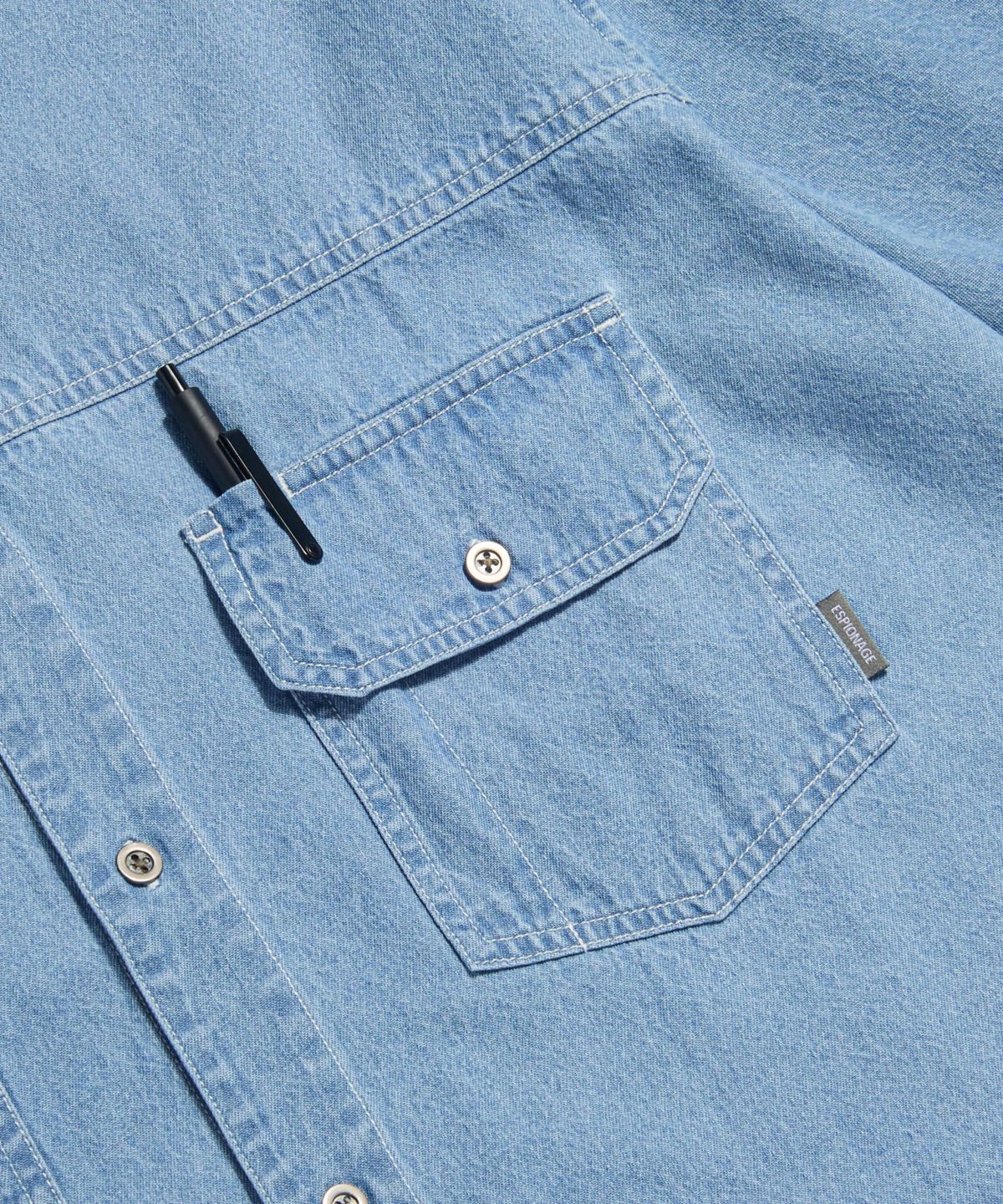 에스피오나지(ESPIONAGE) Denim Trucker S/S Shirt Light Indigo