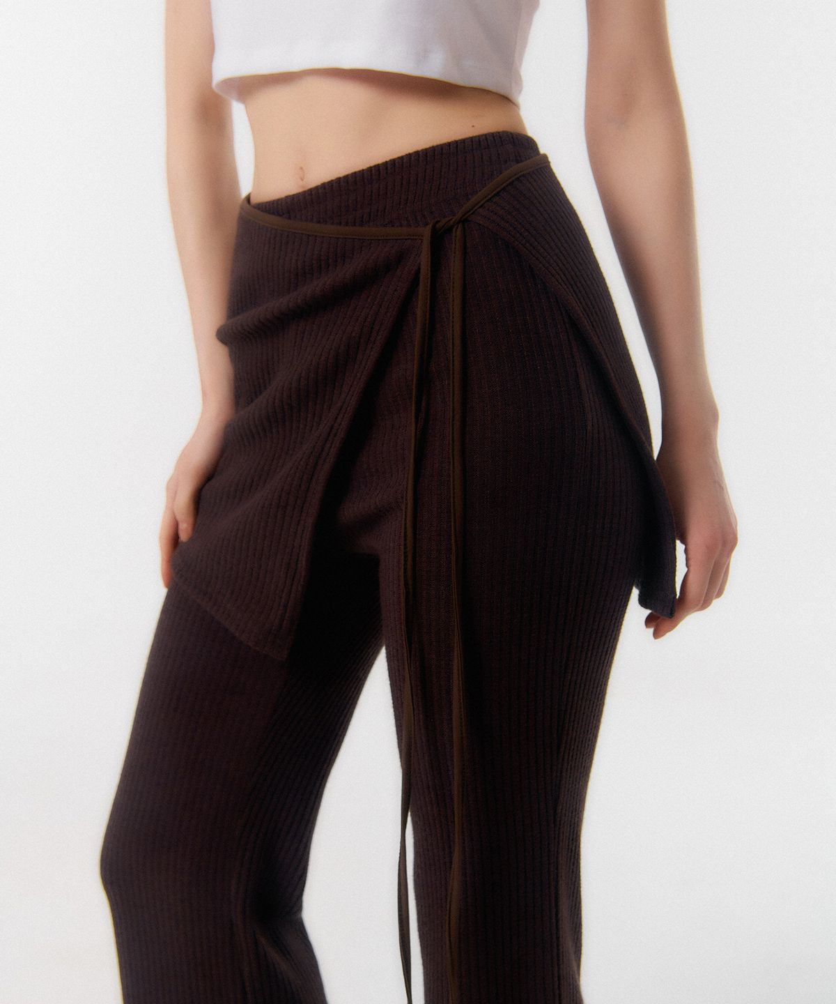 꾸아페(QUAFE) WRAP SKIRT & PANTS SET_brown