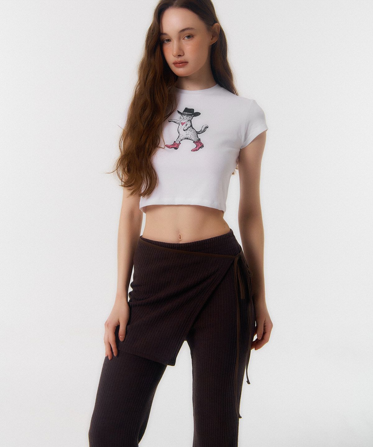 꾸아페(QUAFE) WRAP SKIRT & PANTS SET_brown