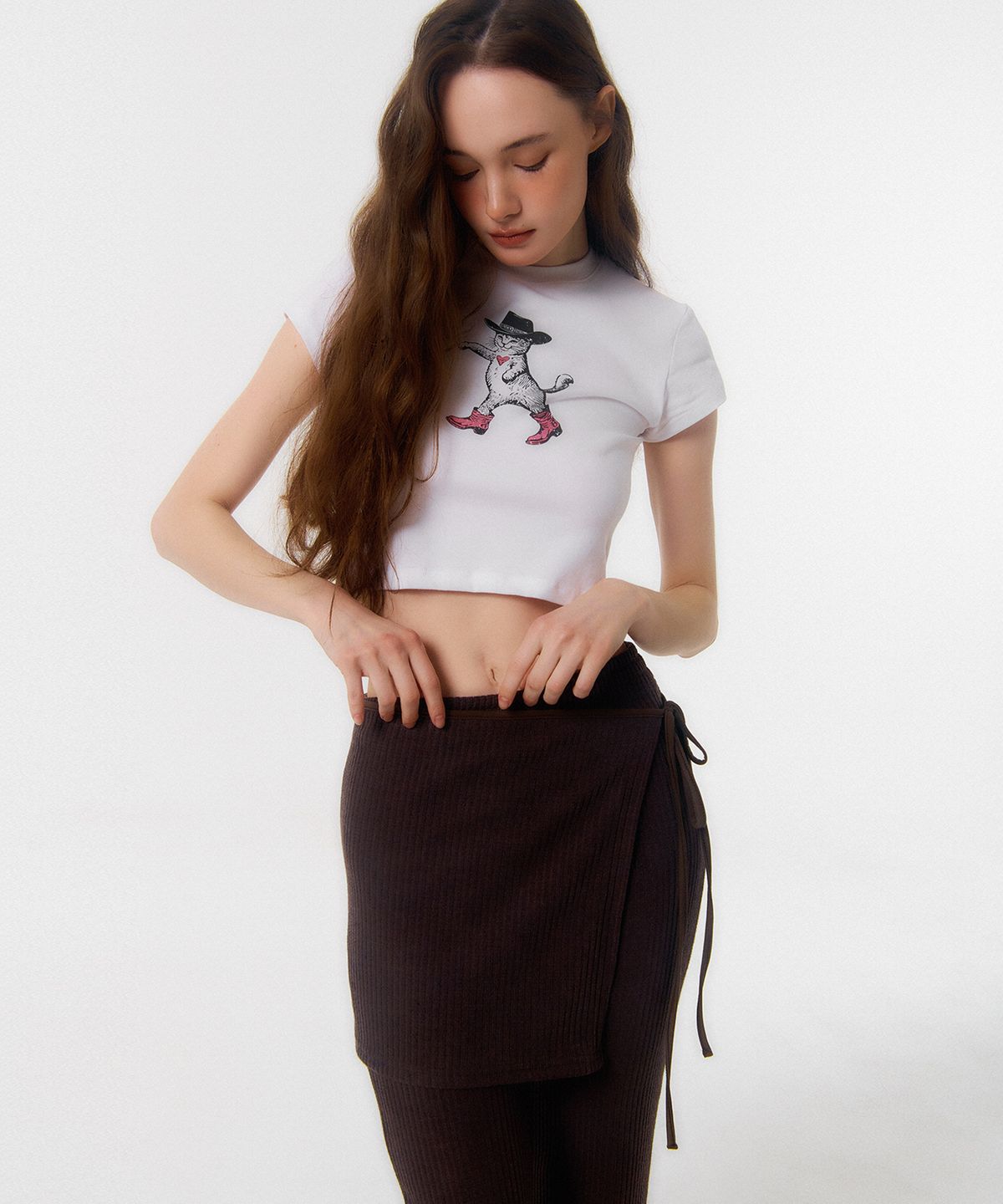 꾸아페(QUAFE) WRAP SKIRT & PANTS SET_brown