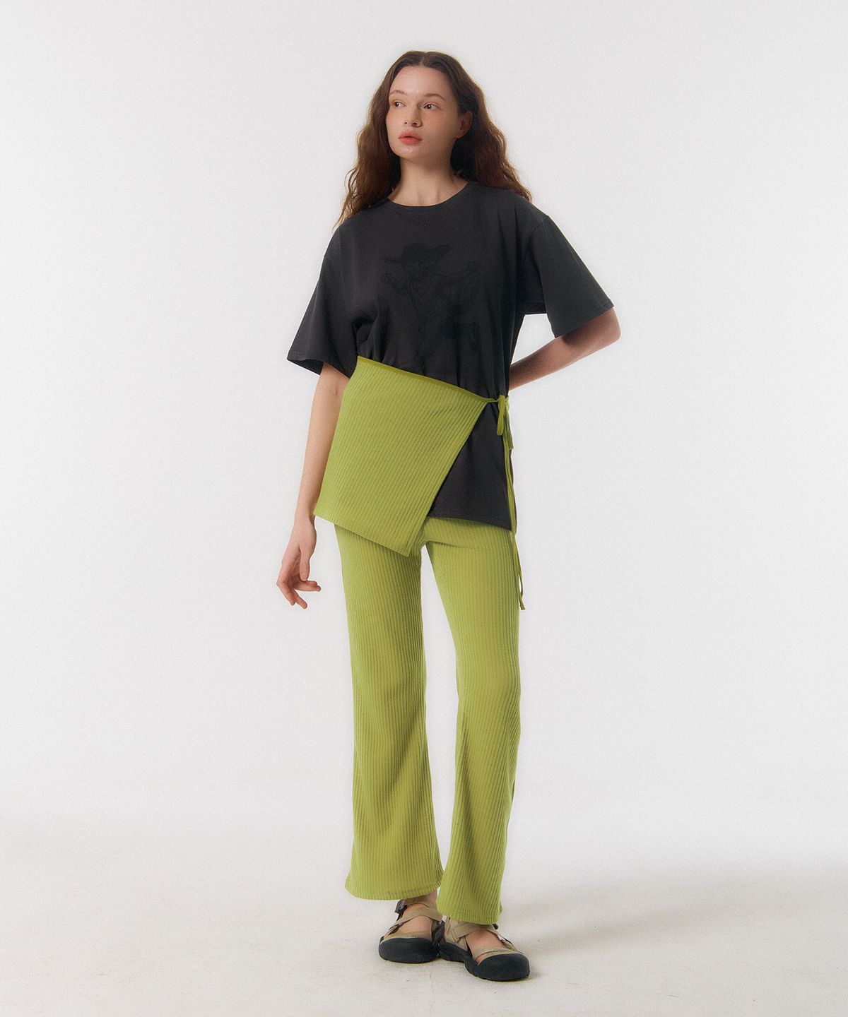 꾸아페(QUAFE) WRAP SKIRT & PANTS SET_lime green