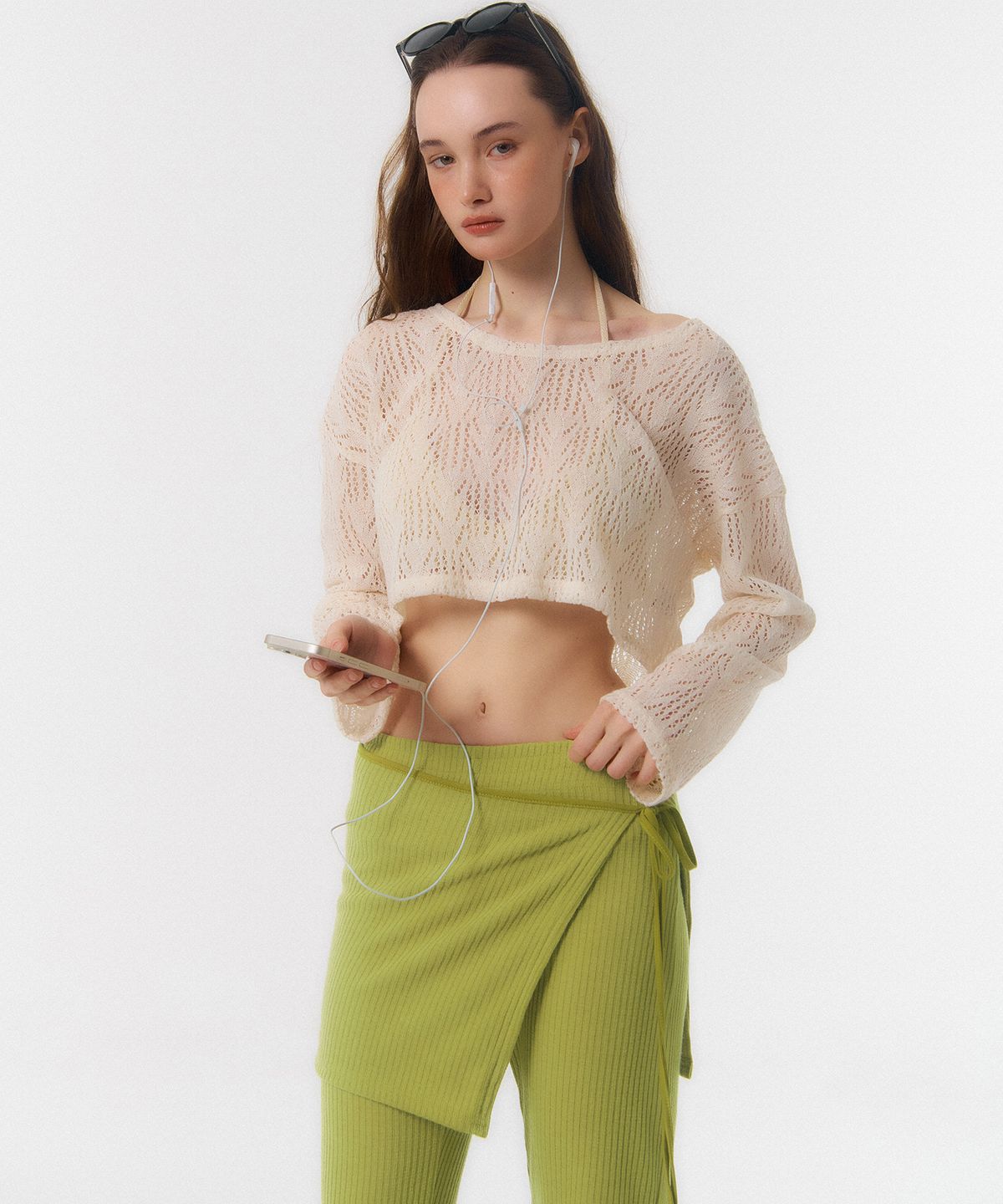 꾸아페(QUAFE) WRAP SKIRT & PANTS SET_lime green