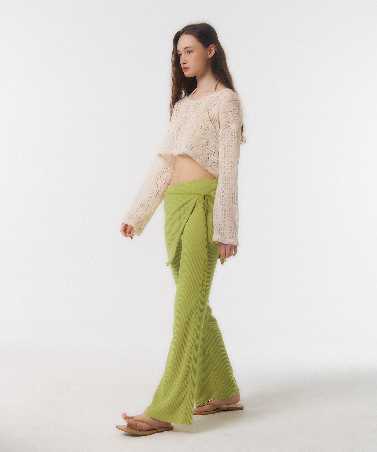 꾸아페(QUAFE) WRAP SKIRT & PANTS SET_lime green