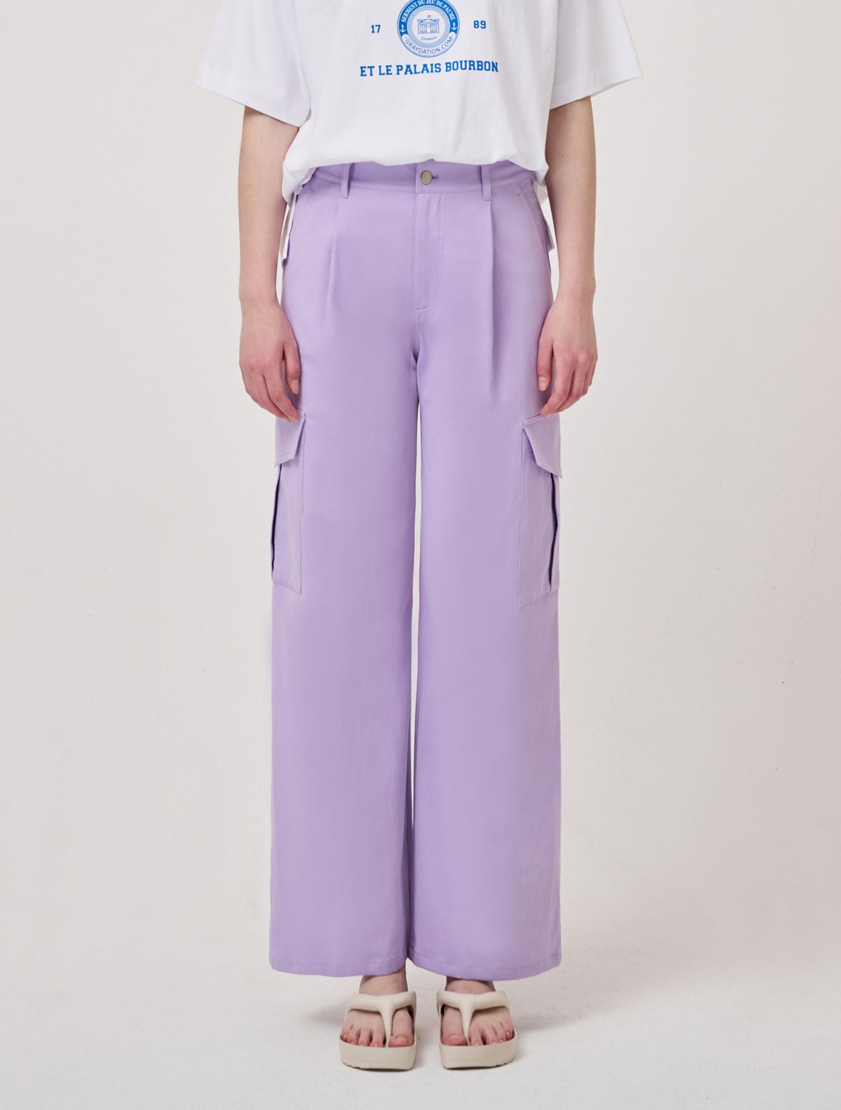 그레이데시온(GRAYDATION) 원턱 데님라이크 카고 팬츠 LAVENDER