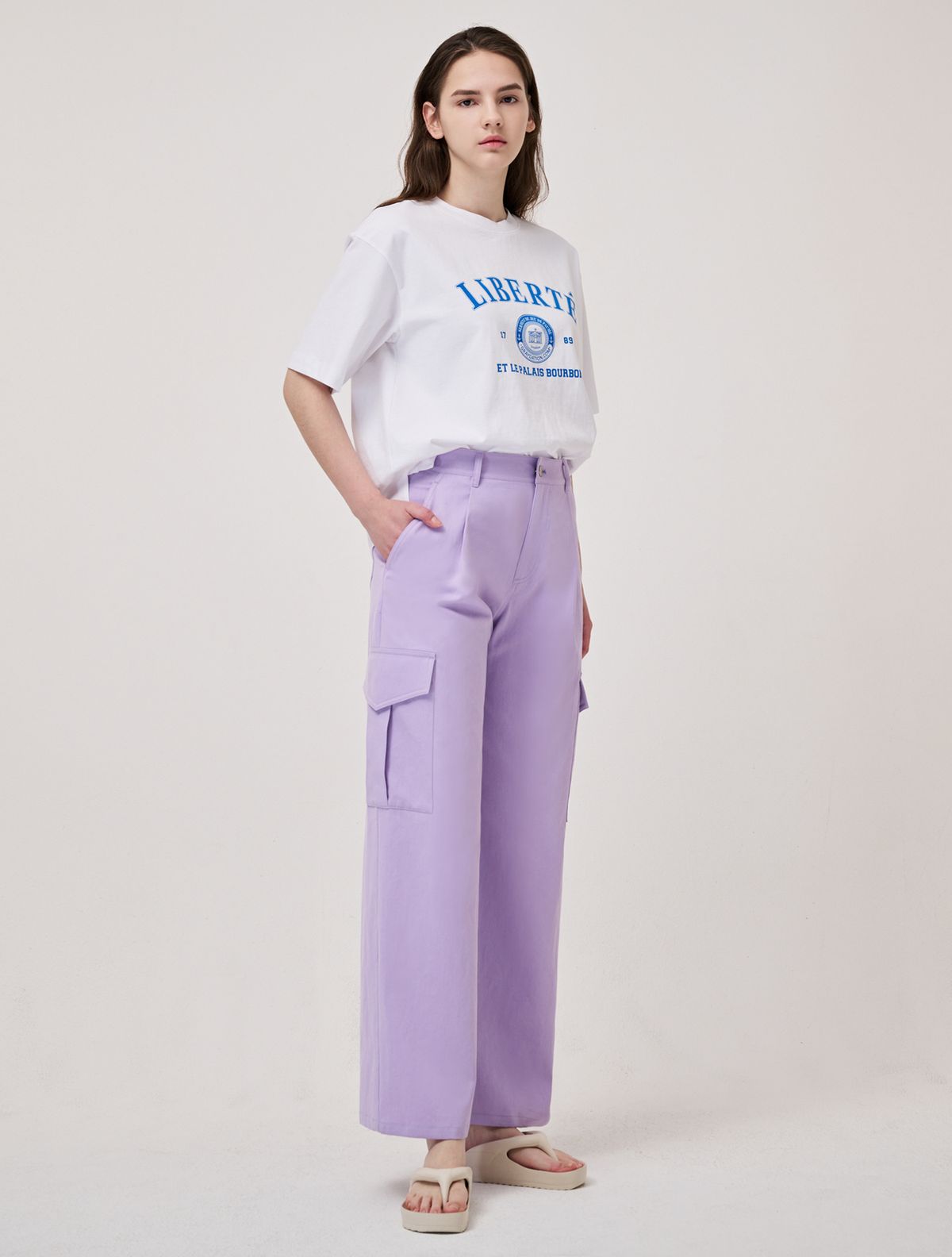 그레이데시온(GRAYDATION) 원턱 데님라이크 카고 팬츠 LAVENDER
