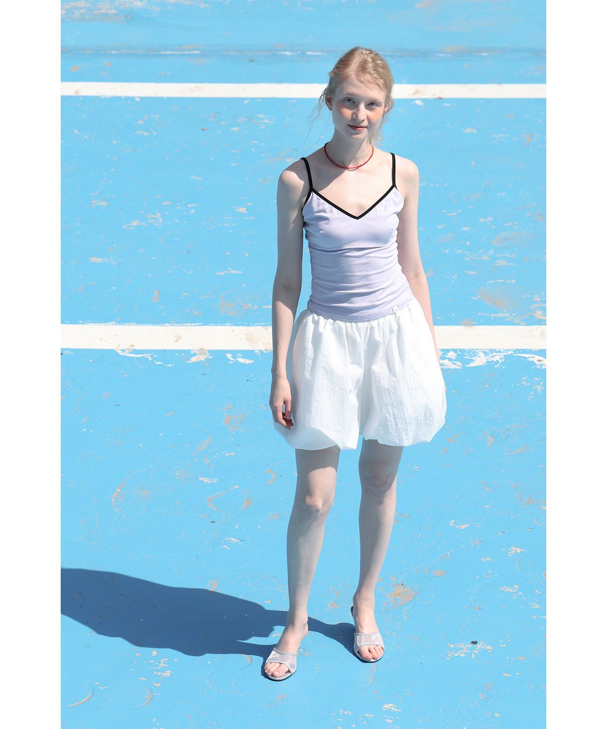 포에브(POEV) Velvet Strap Sleeveless Top - Lavender