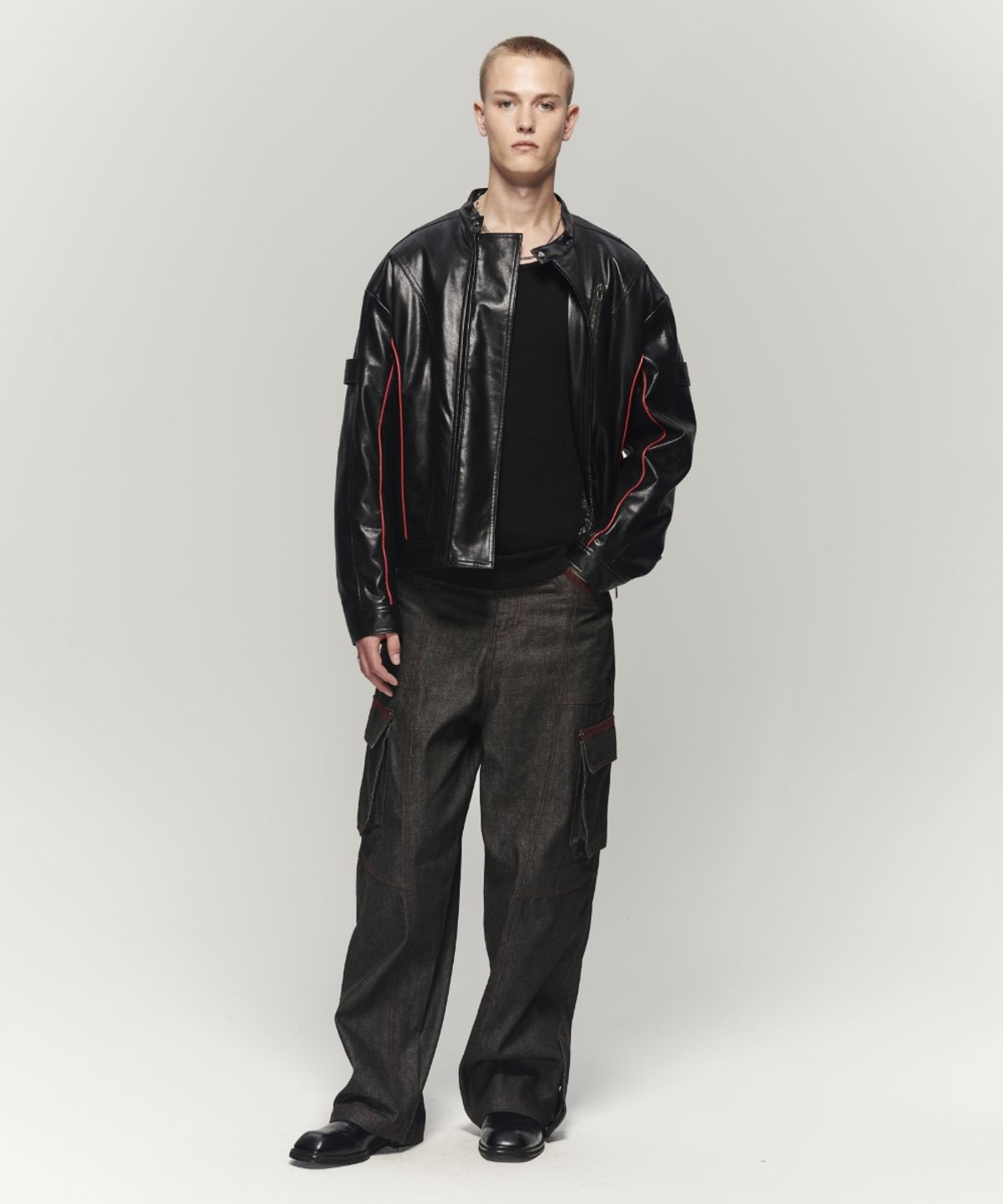 메종미네드(MAISON MINED) OBLIQUE PATCH DENIM PANTS BURGUNDY