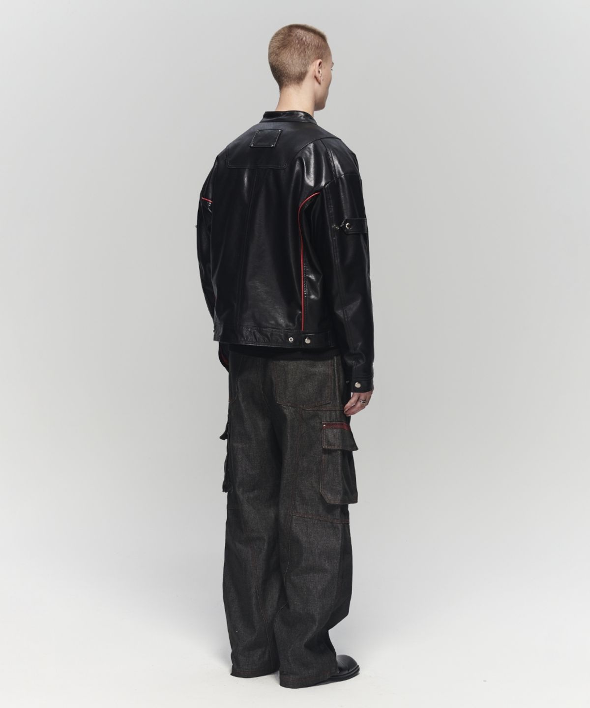 메종미네드(MAISON MINED) OBLIQUE PATCH DENIM PANTS BURGUNDY